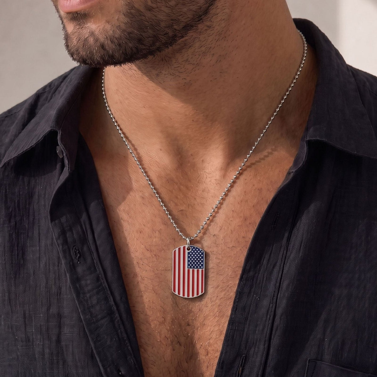 Collier plaque militaire drapeau américain pour homme, en acier inoxydable, pendentif dog tag avec drapeau USA