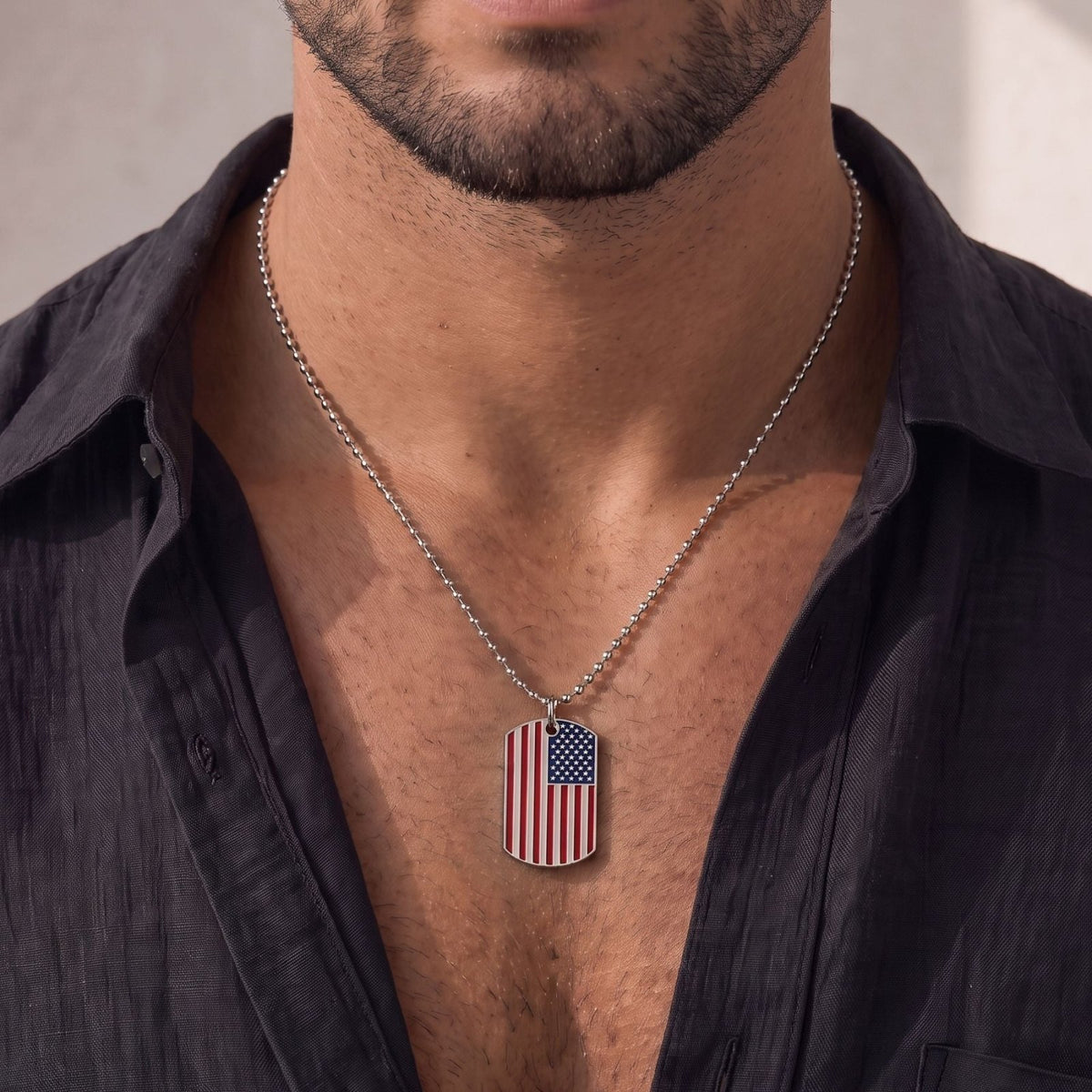 Collier plaque militaire drapeau américain pour homme, en acier inoxydable, pendentif dog tag avec drapeau USA