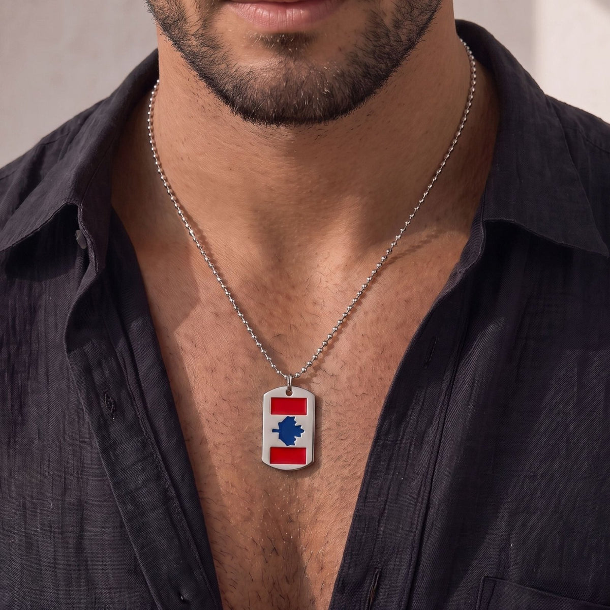 Collier plaque militaire drapeau canadien pour homme, en acier inoxydable, pendentif dog tag avec drapeau du Canada