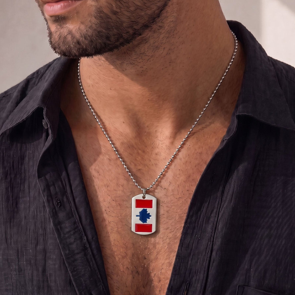 Collier plaque militaire drapeau canadien pour homme, en acier inoxydable, pendentif dog tag avec drapeau du Canada