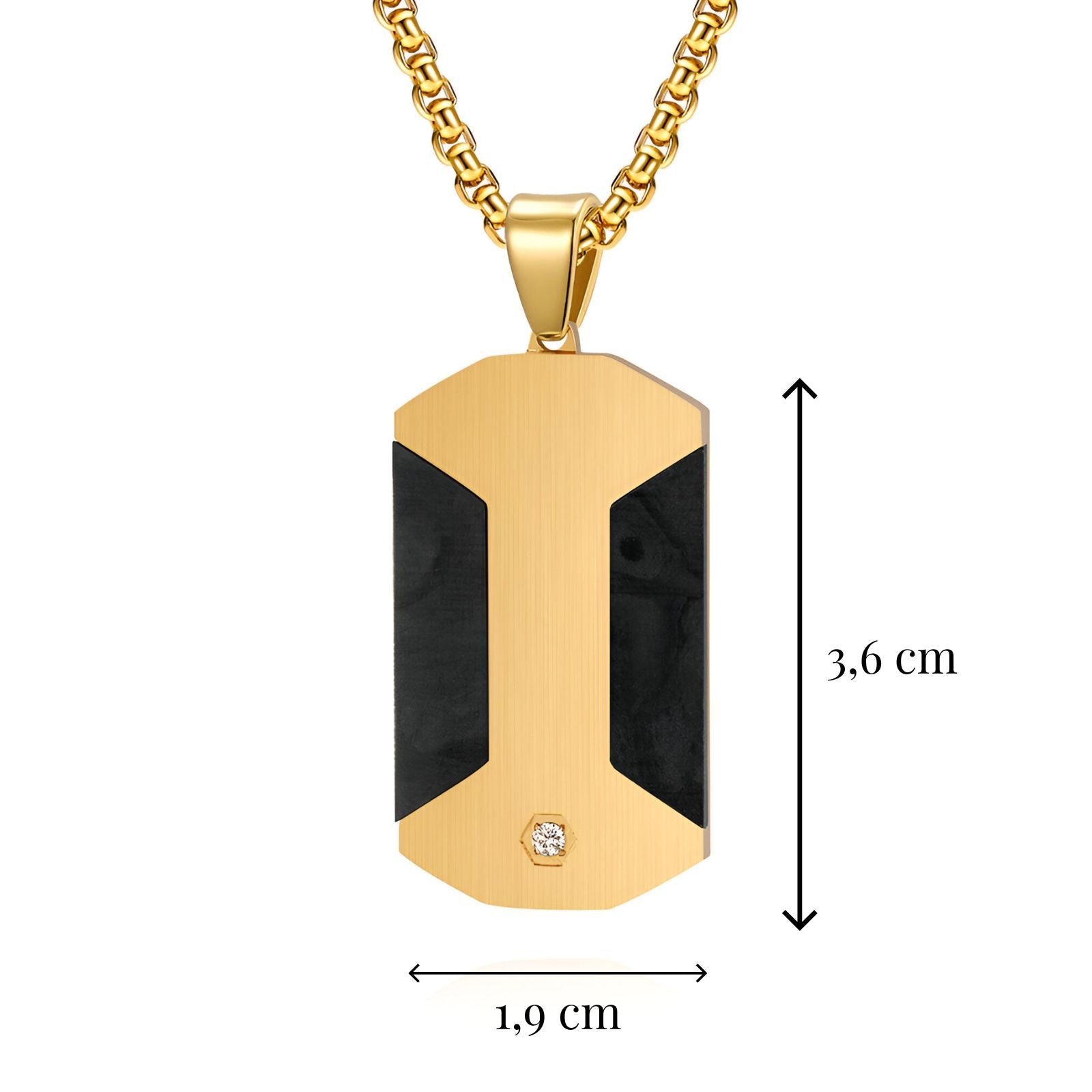 Collier plaque militaire, en acier inoxydable, inserts en carbone forgé et zircon, modèle Grayson