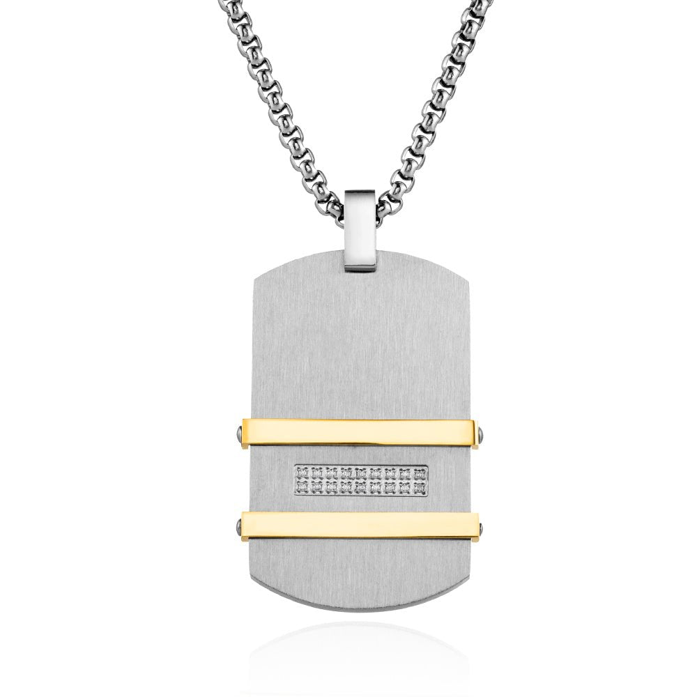 Collier Plaque militaire, en titane noir, ornée de zirconiums, maille jaseron, modèle Maverick