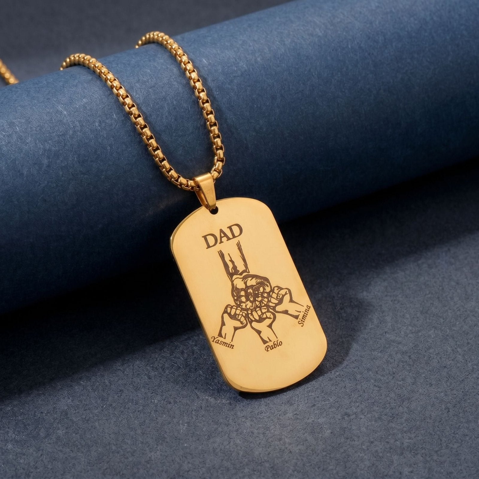 Collier plaque militaire personnalisée pour homme, "DAD" et prénoms gravés, en acier inoxydable