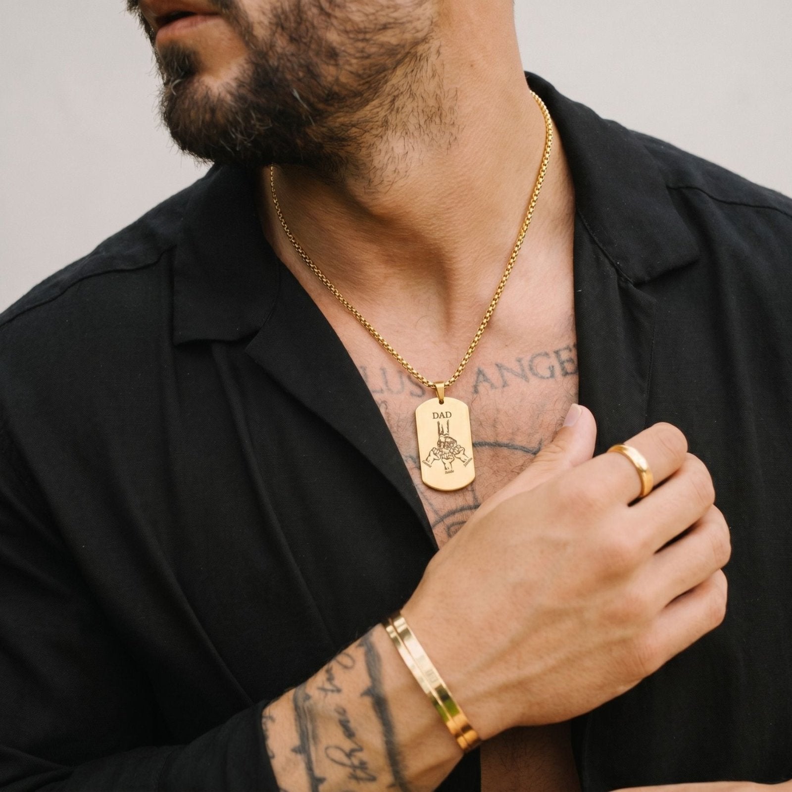 Collier plaque militaire personnalisée pour homme, "DAD" et prénoms gravés, en acier inoxydable
