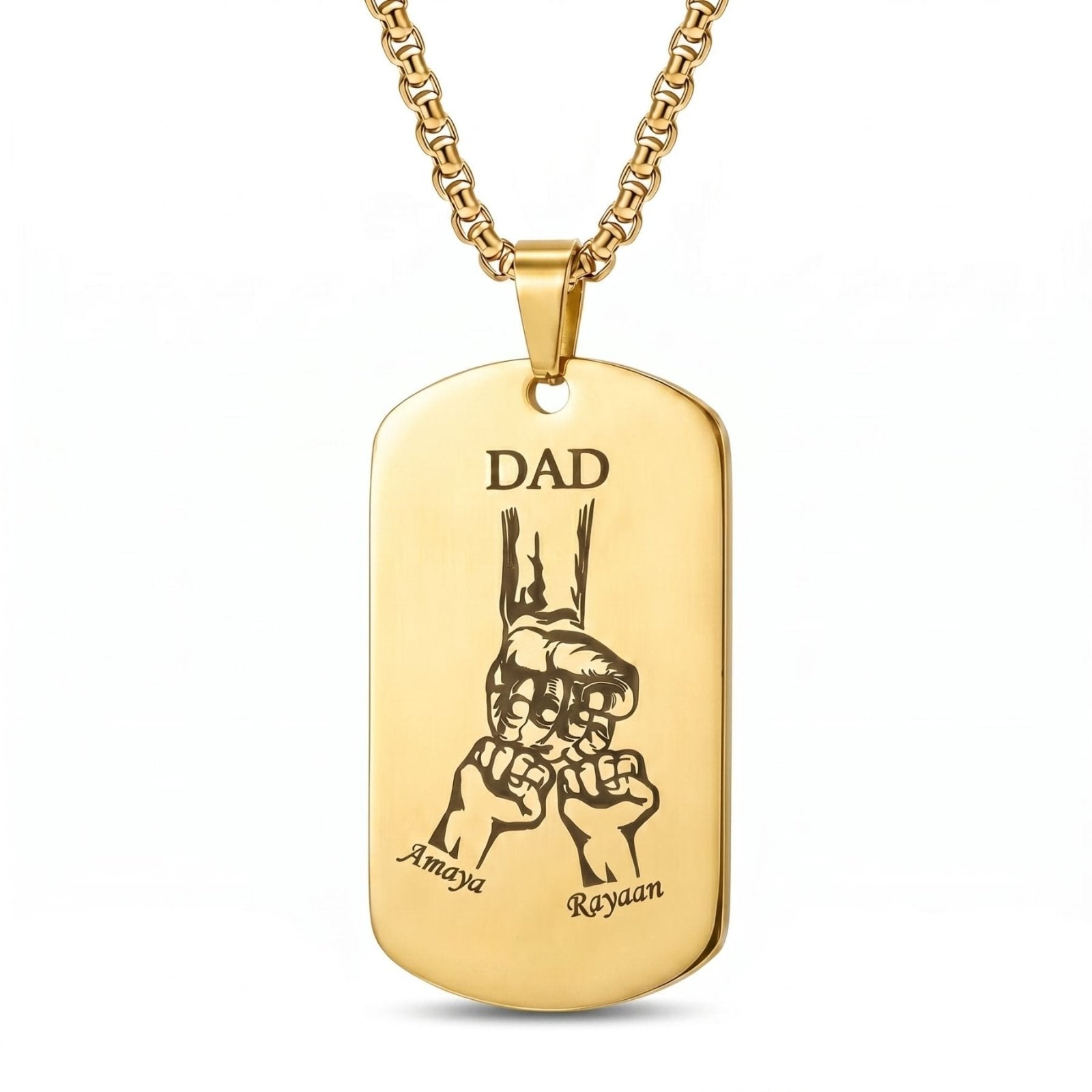 Collier plaque militaire personnalisée pour homme, "DAD" et prénoms gravés, en acier inoxydable