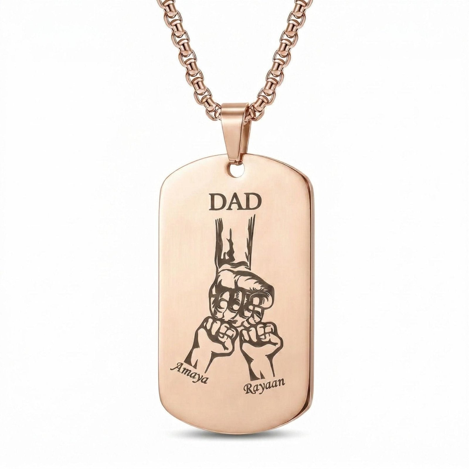 Collier plaque militaire personnalisée pour homme, "DAD" et prénoms gravés, en acier inoxydable