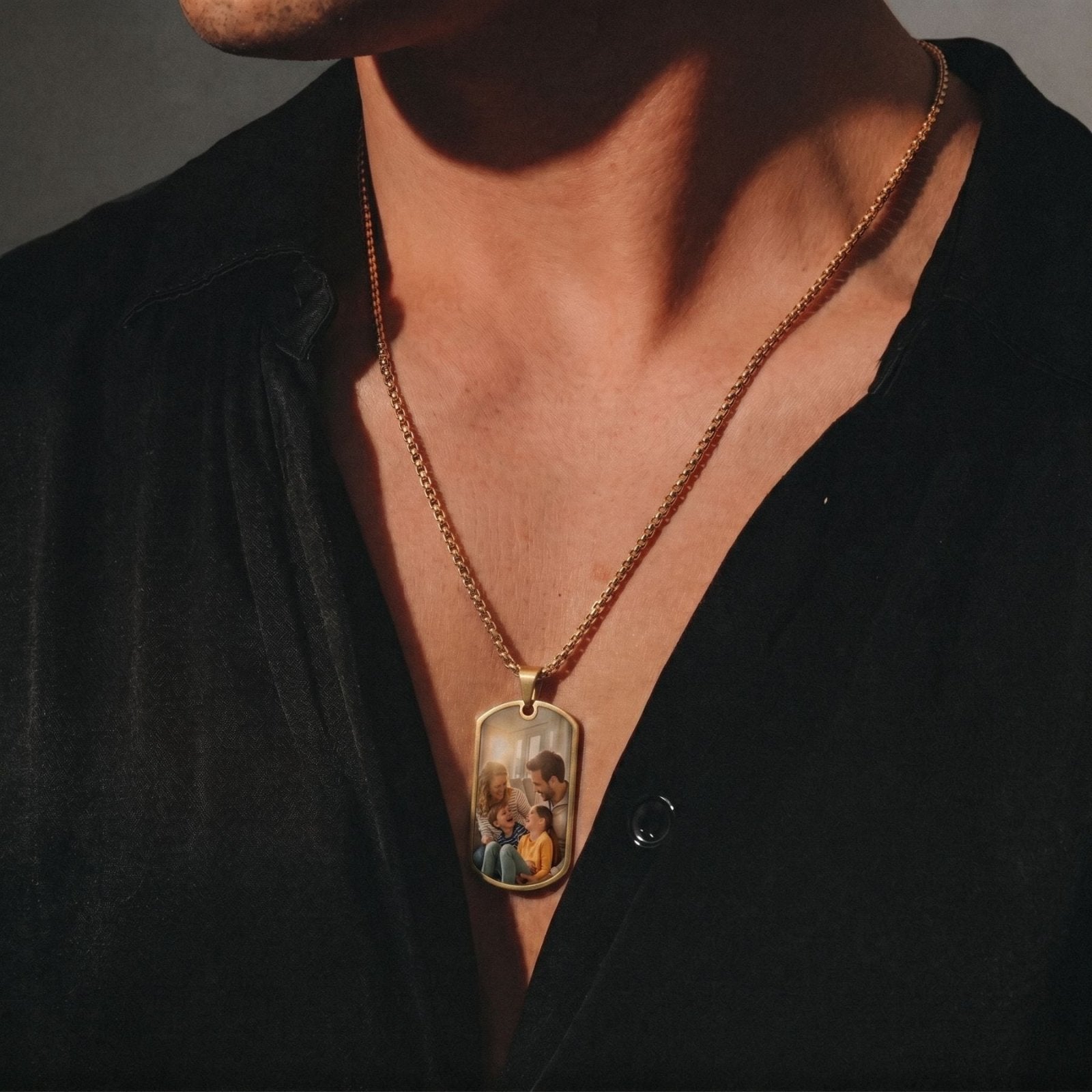 Collier plaque militaire pour homme, impression photo couleur personnalisable, en acier inoxydable