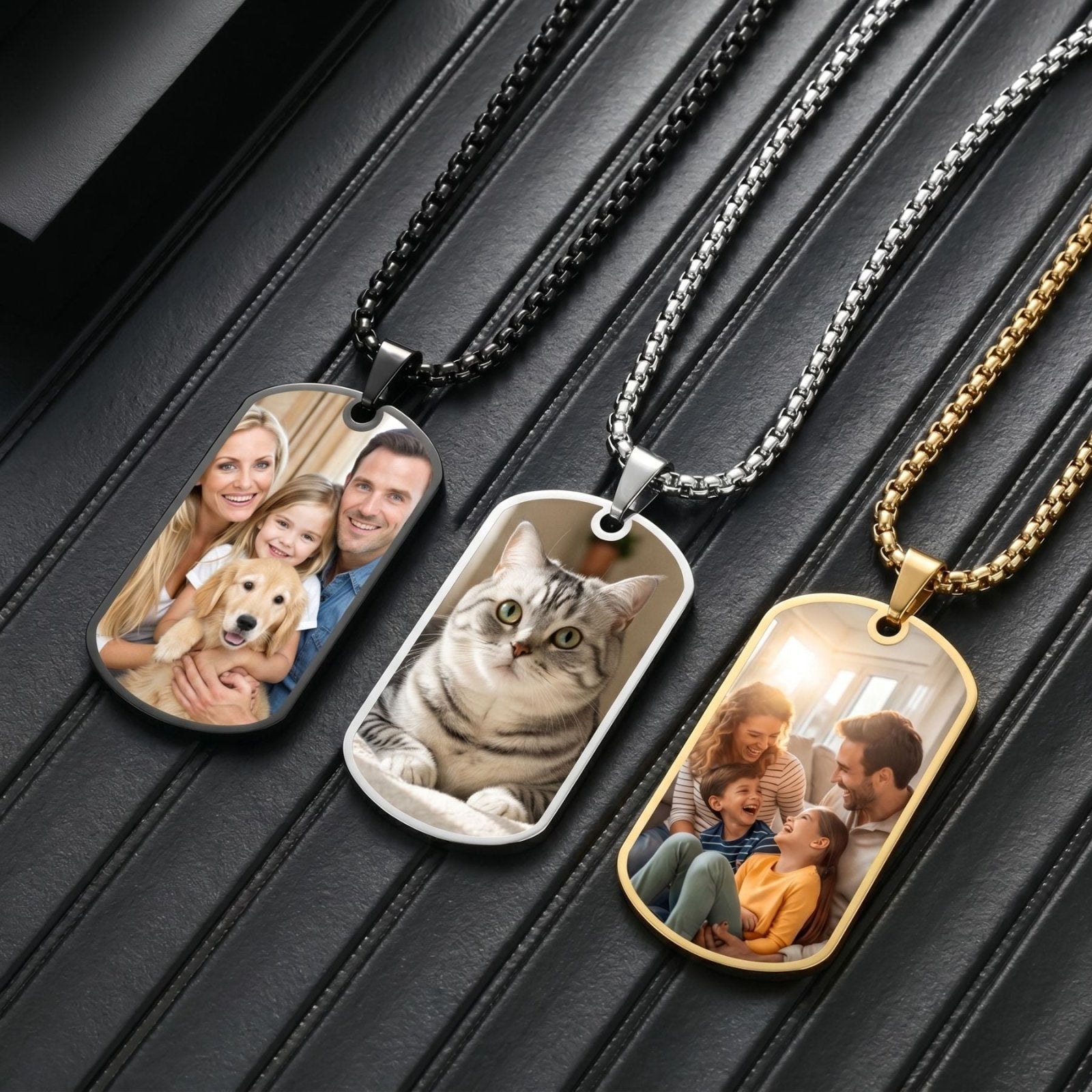 Collier plaque militaire pour homme, impression photo couleur personnalisable, en acier inoxydable