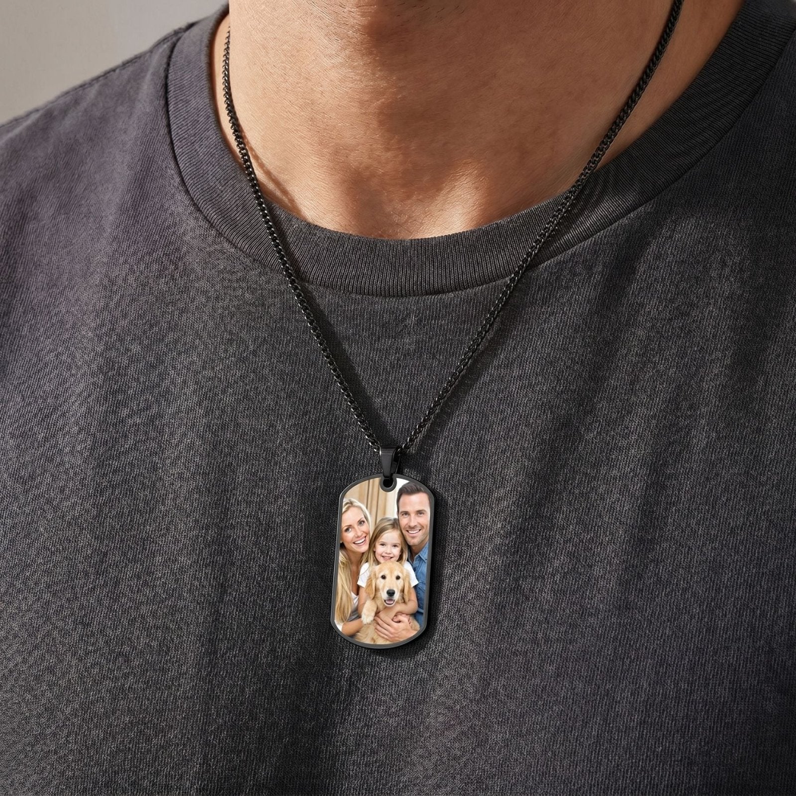 Collier plaque militaire pour homme, impression photo couleur personnalisable, en acier inoxydable