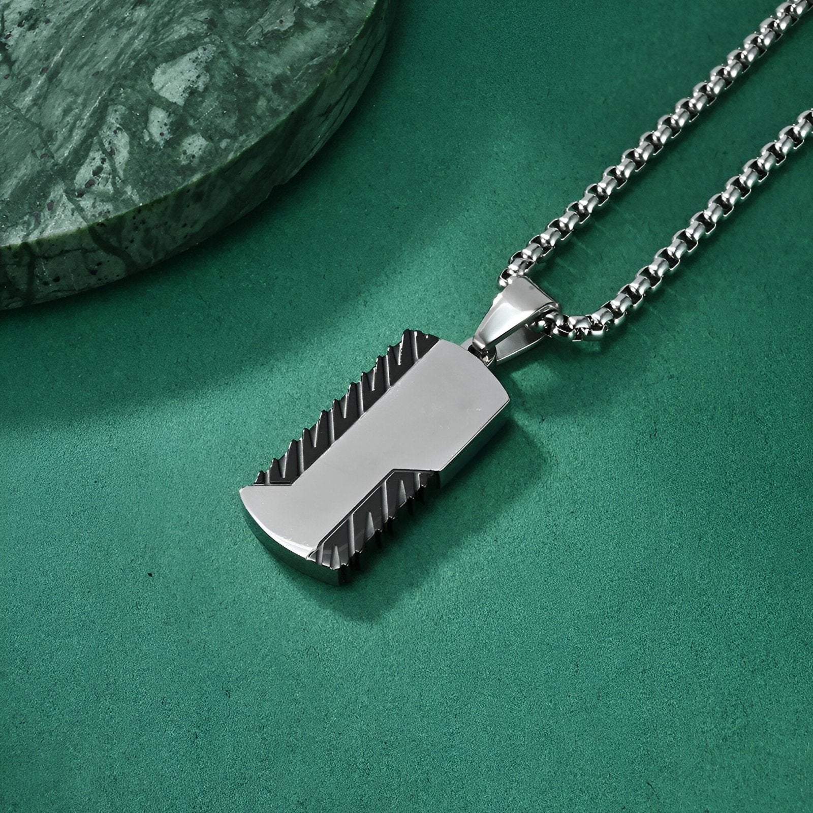 Collier plaque militaire style urbain, pendentif rectangle acier inoxydable, modèle Tucker