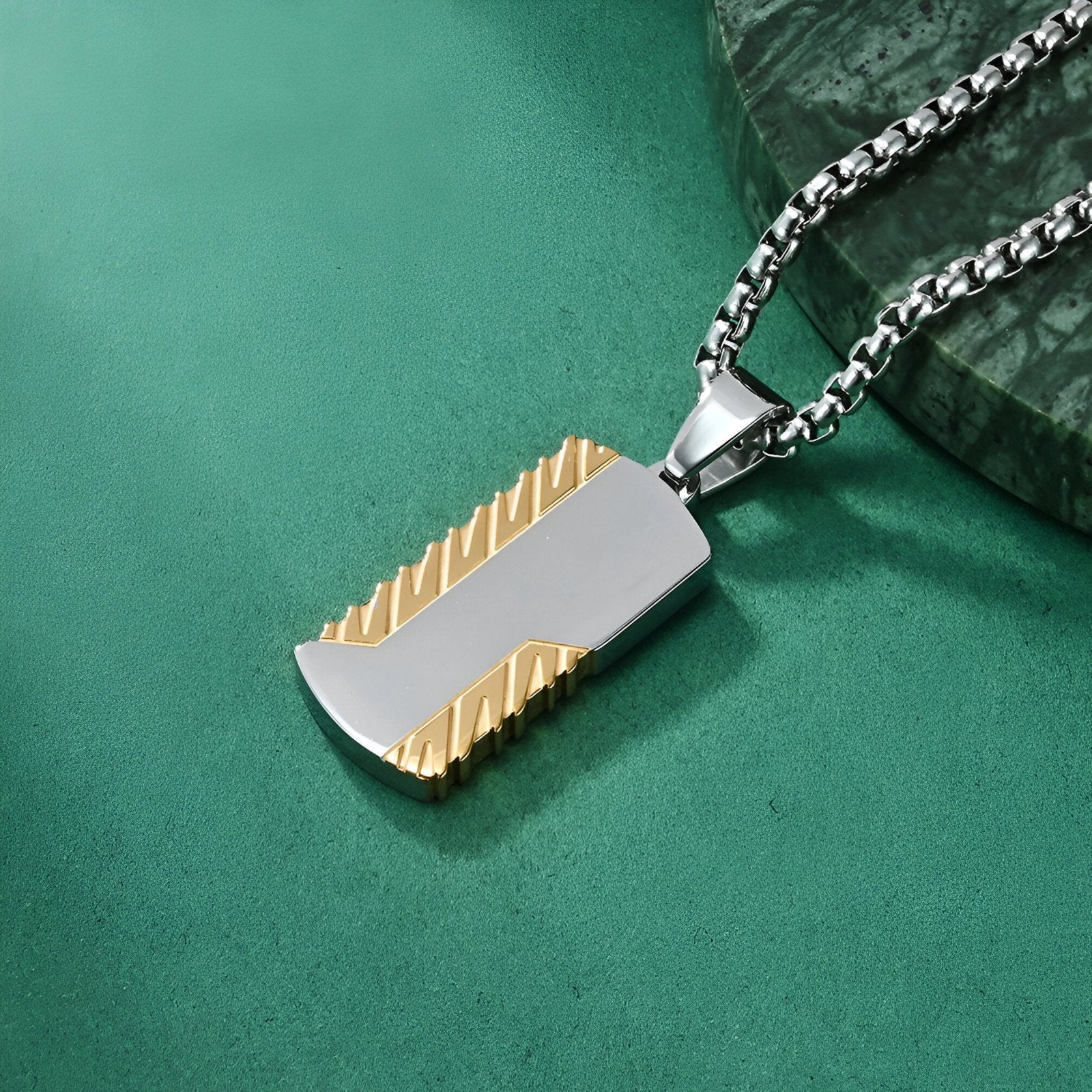 Collier plaque militaire style urbain, pendentif rectangle acier inoxydable, modèle Tucker