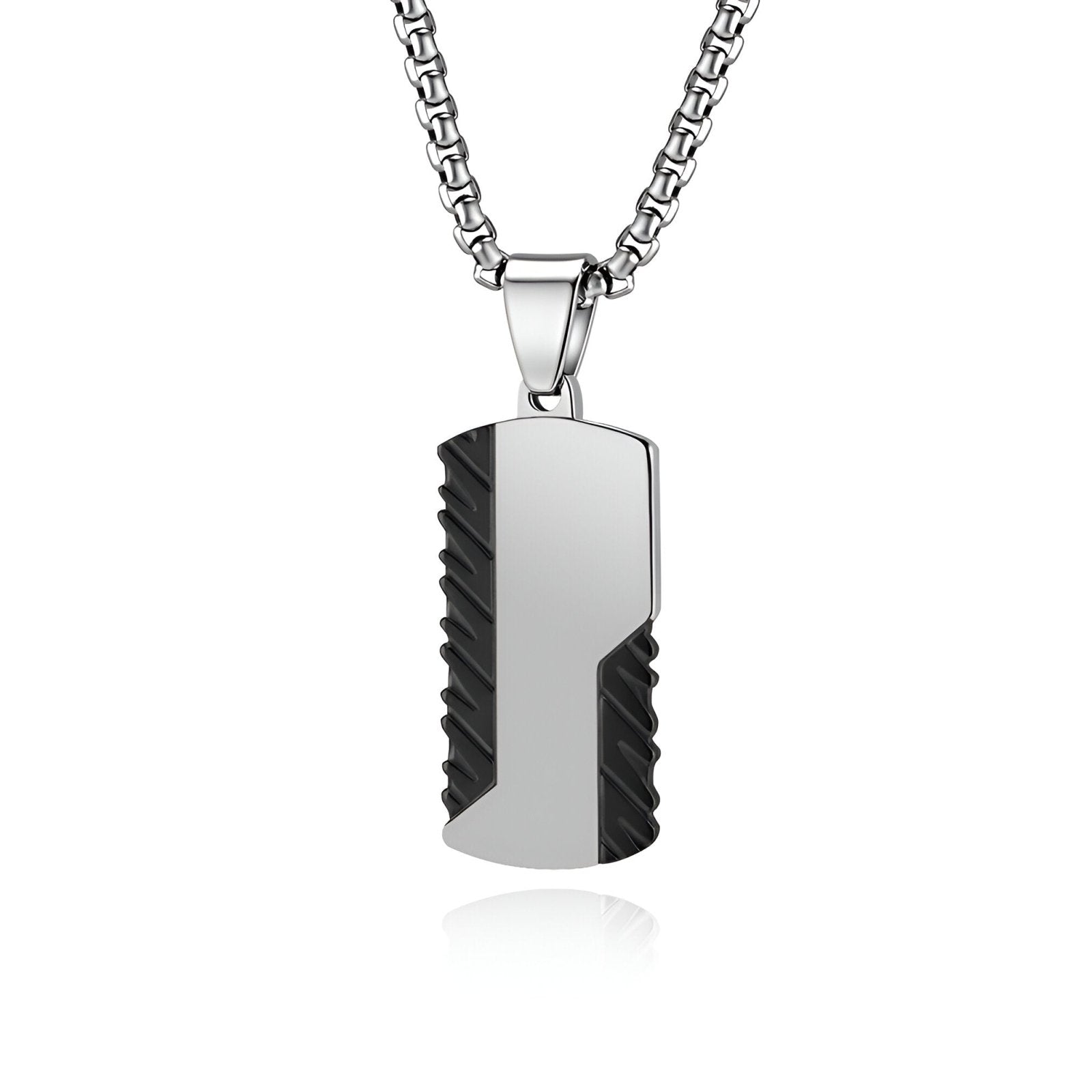 Collier plaque militaire style urbain, pendentif rectangle acier inoxydable, modèle Tucker