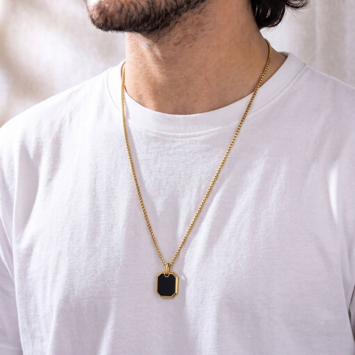 Collier plaque octogonale pour homme, en acier inoxydable, pendentif géométrique au design minimaliste