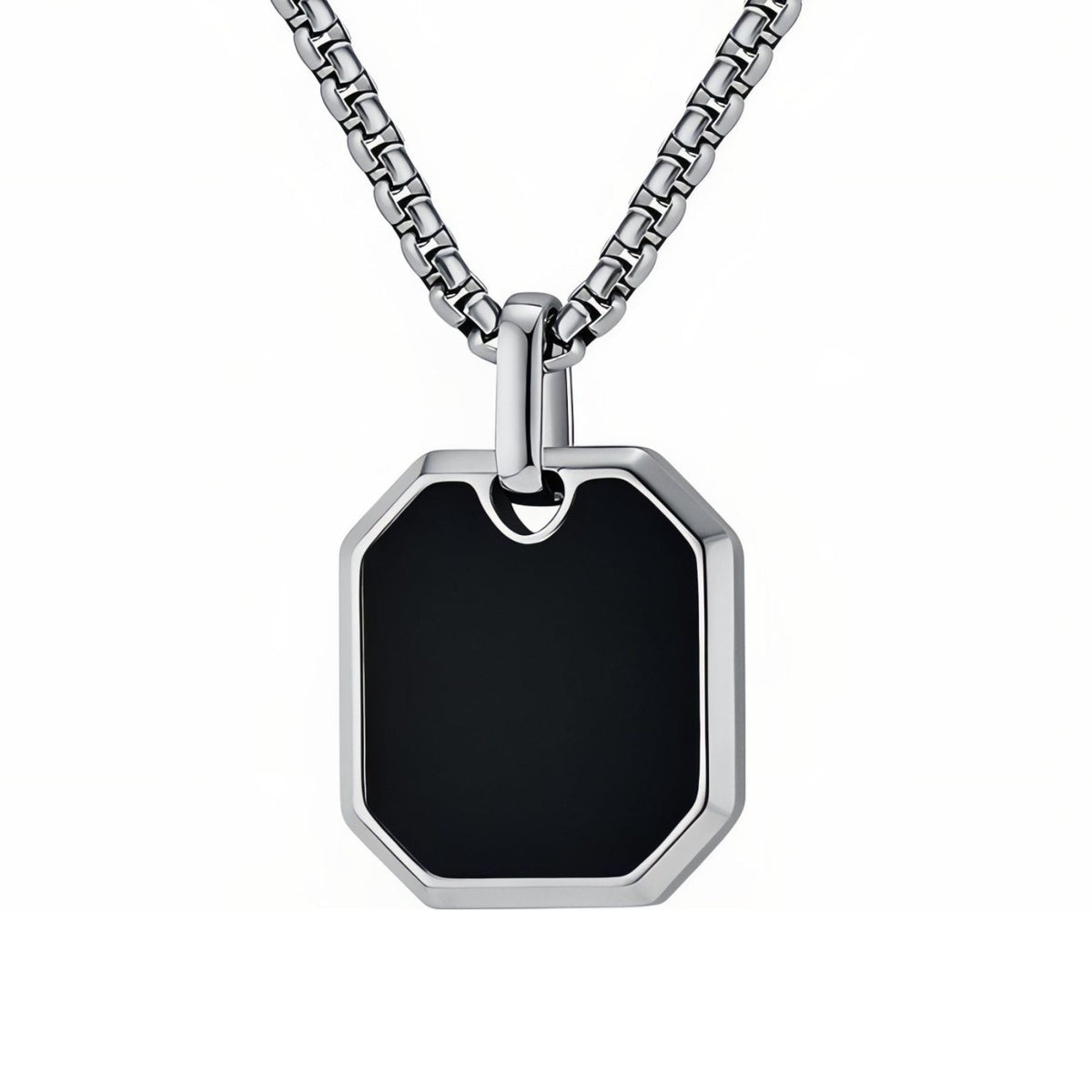 Collier plaque octogonale pour homme, en acier inoxydable, pendentif géométrique au design minimaliste