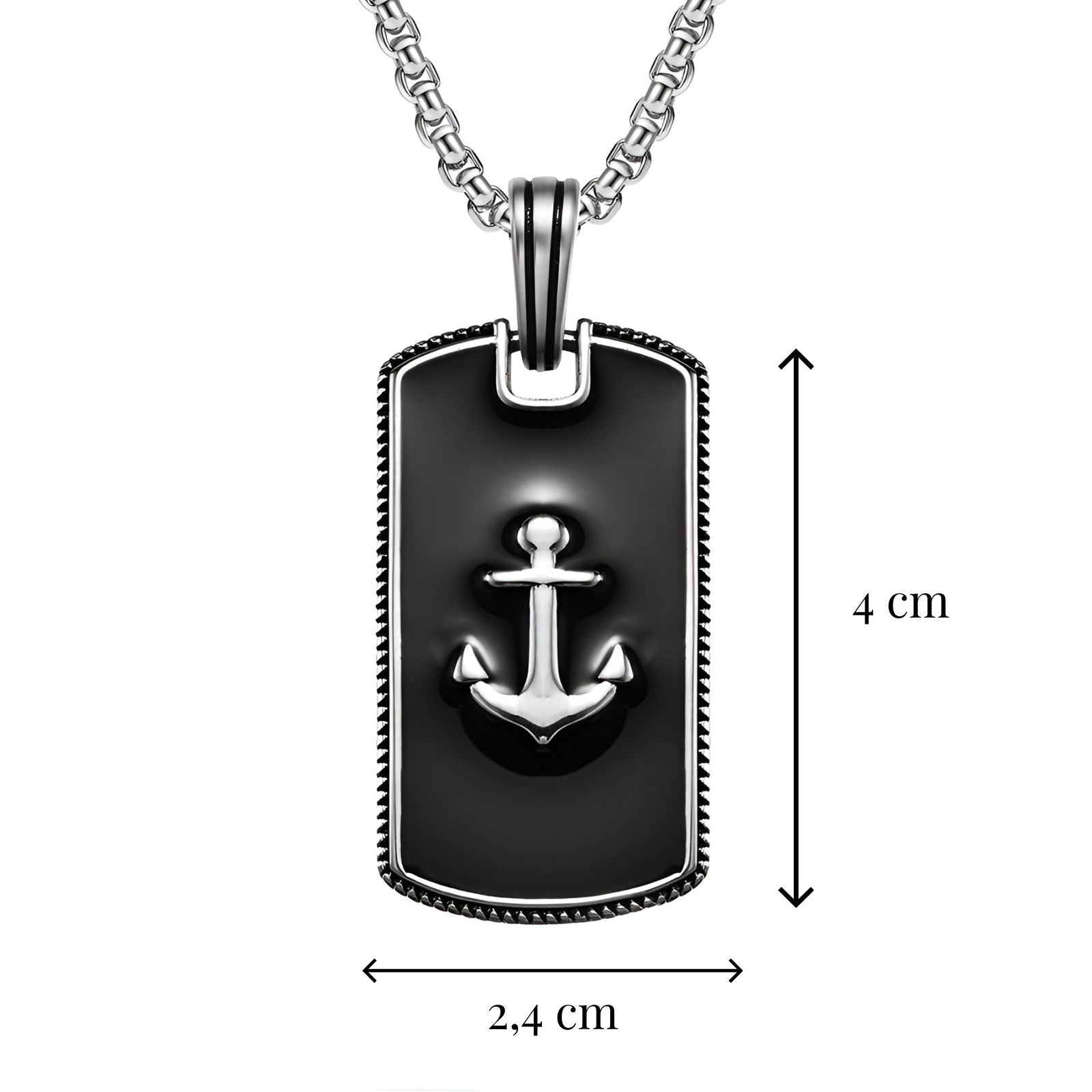 Collier plaque style marin, pendentif ancre 3D, look urbain et design masculin, modèle Noé