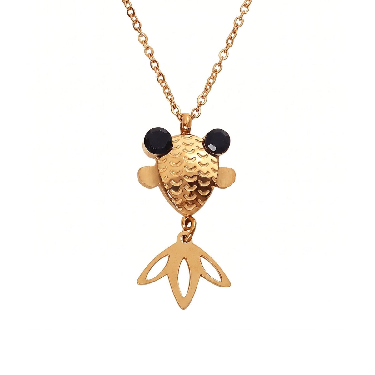 Collier poisson koï pour femme, en acier inoxydable doré, pendentif articulé avec détails noirs scintillants