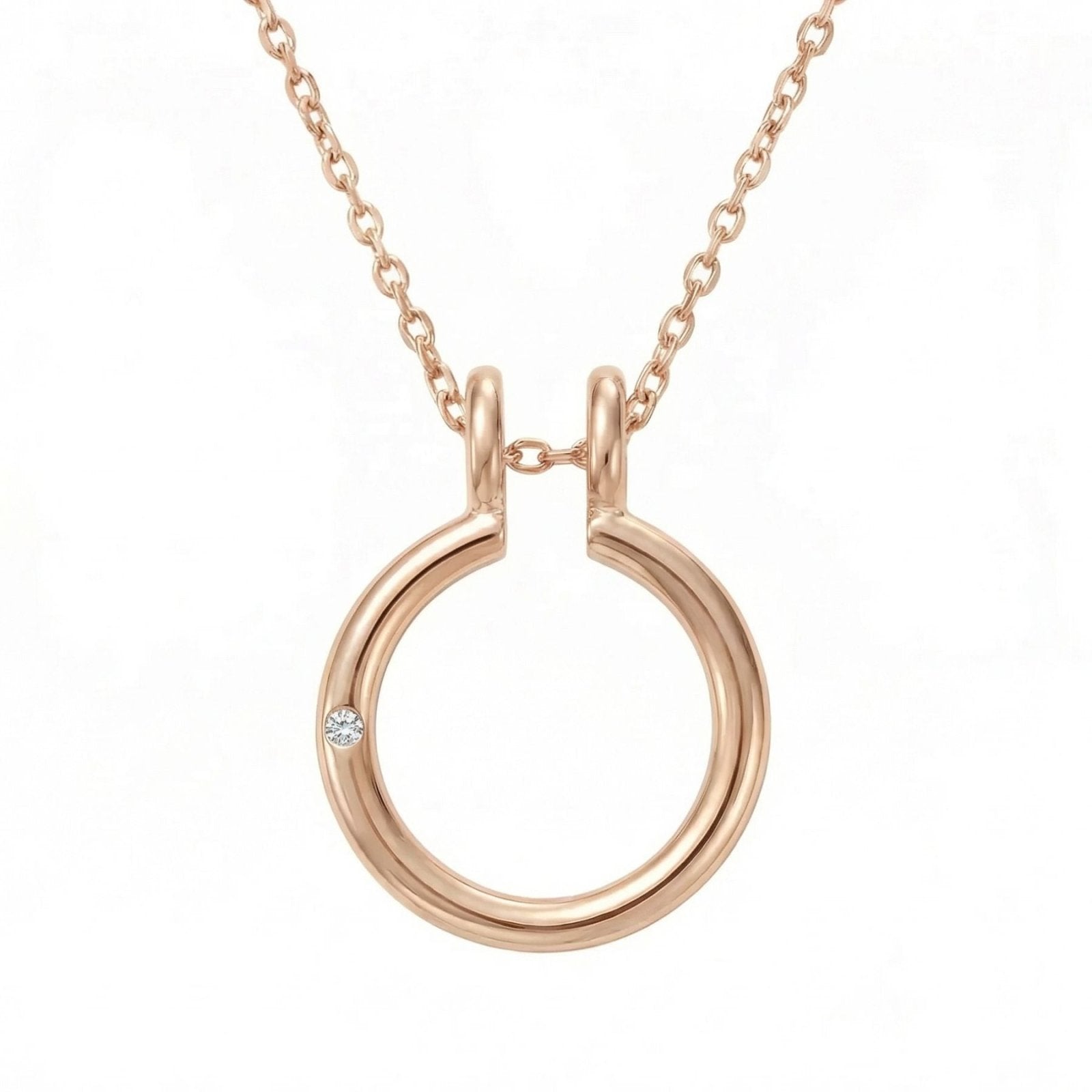 Collier porte bague pour femme, avec pendentif anneau circulaire et zircon, en acier inoxydable