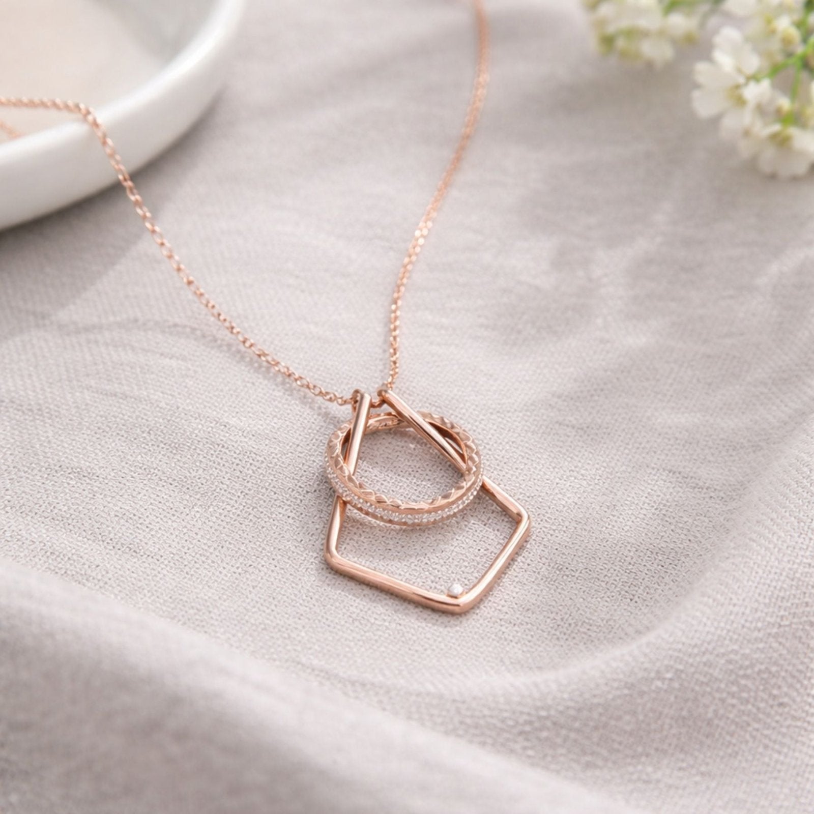 Collier porte bague pour femme, avec pendentif géométrique, en acier inoxydable