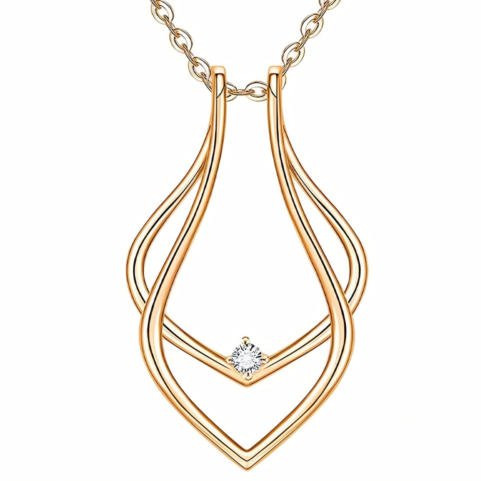 Collier porte bague pour femme, avec pendentif géométrique en cuivre, zircon et chaine en acier inoxydable