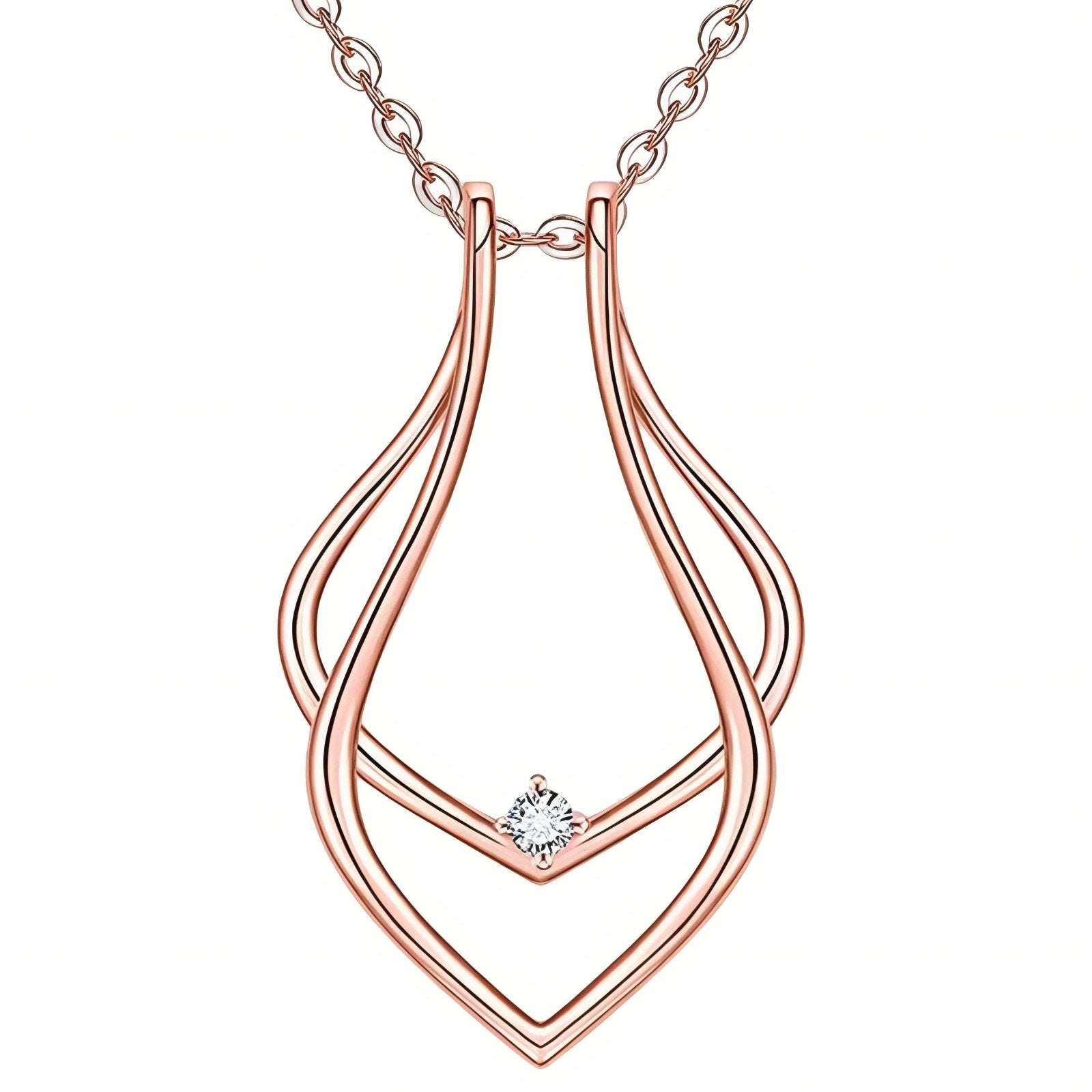 Collier porte bague pour femme, avec pendentif géométrique en cuivre, zircon et chaine en acier inoxydable
