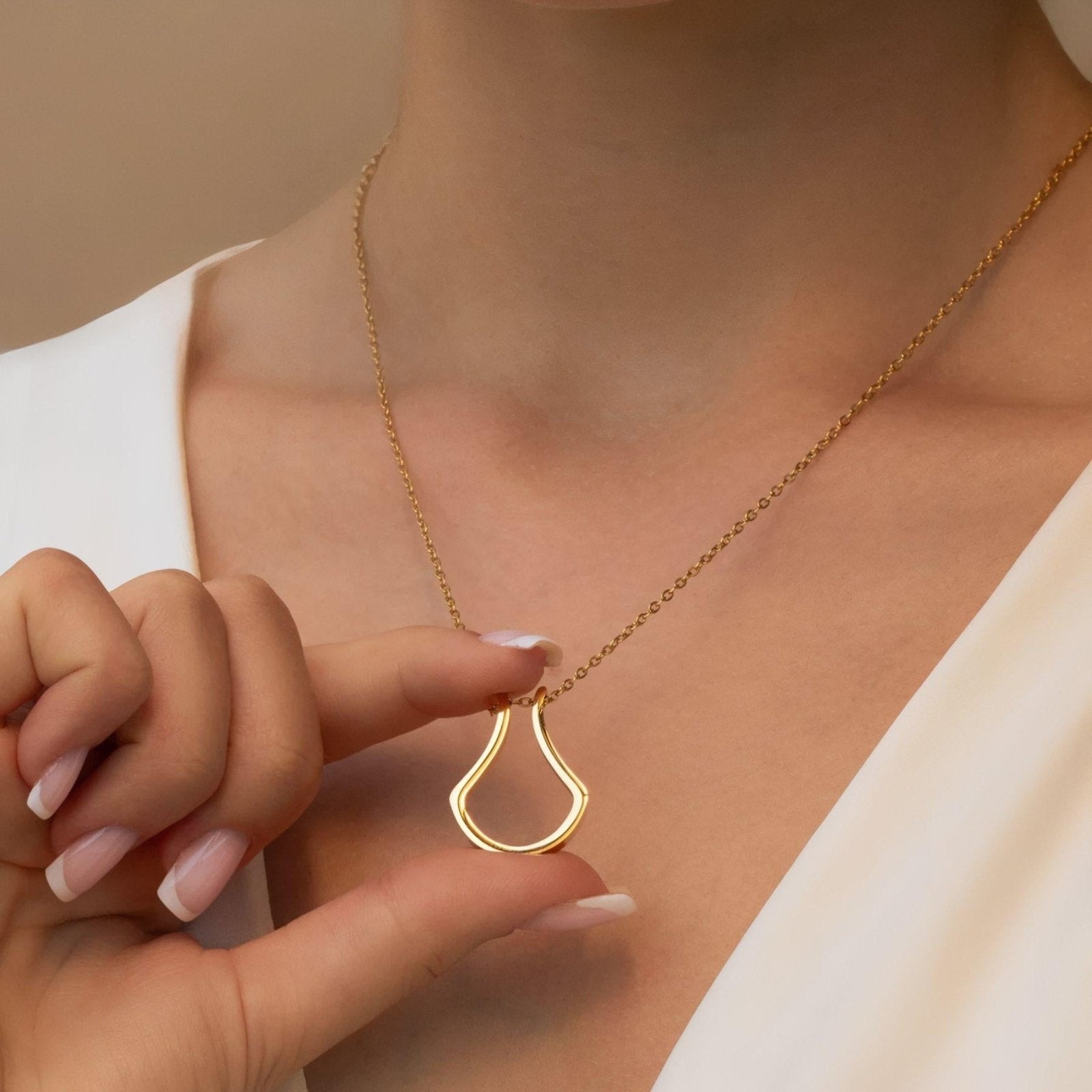 Collier porte bague pour femme, avec pendentif géométrique en fer à cheval, en acier inoxydable