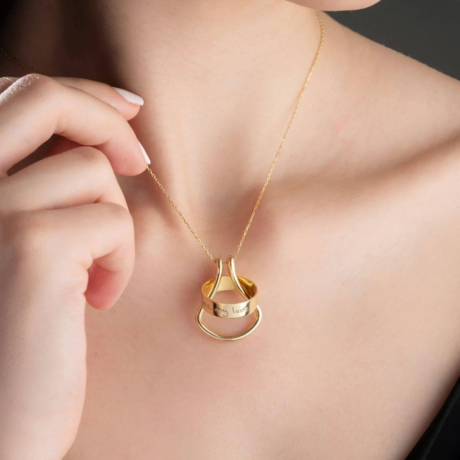 Collier porte bague pour femme, avec pendentif géométrique en fer à cheval, en acier inoxydable