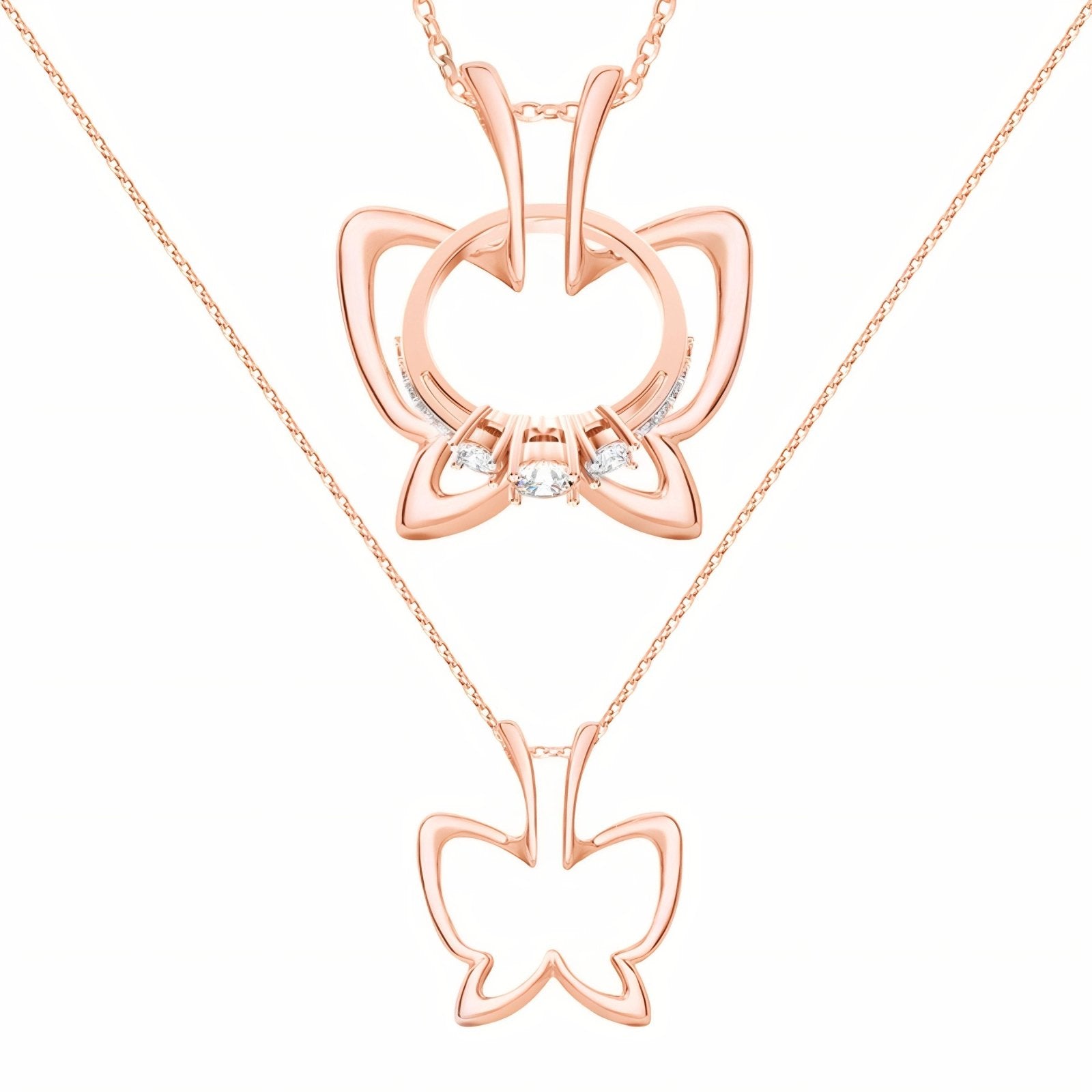 Collier porte bague pour femme, avec pendentif motif papillon, en acier inoxydable, style moderne