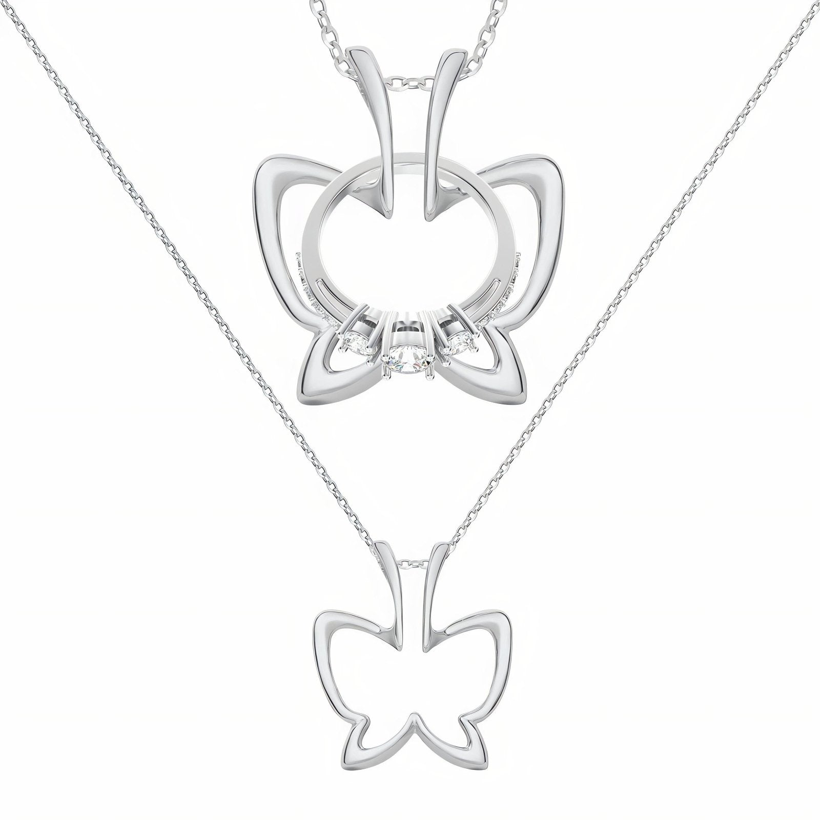 Collier porte bague pour femme, avec pendentif motif papillon, en acier inoxydable, style moderne