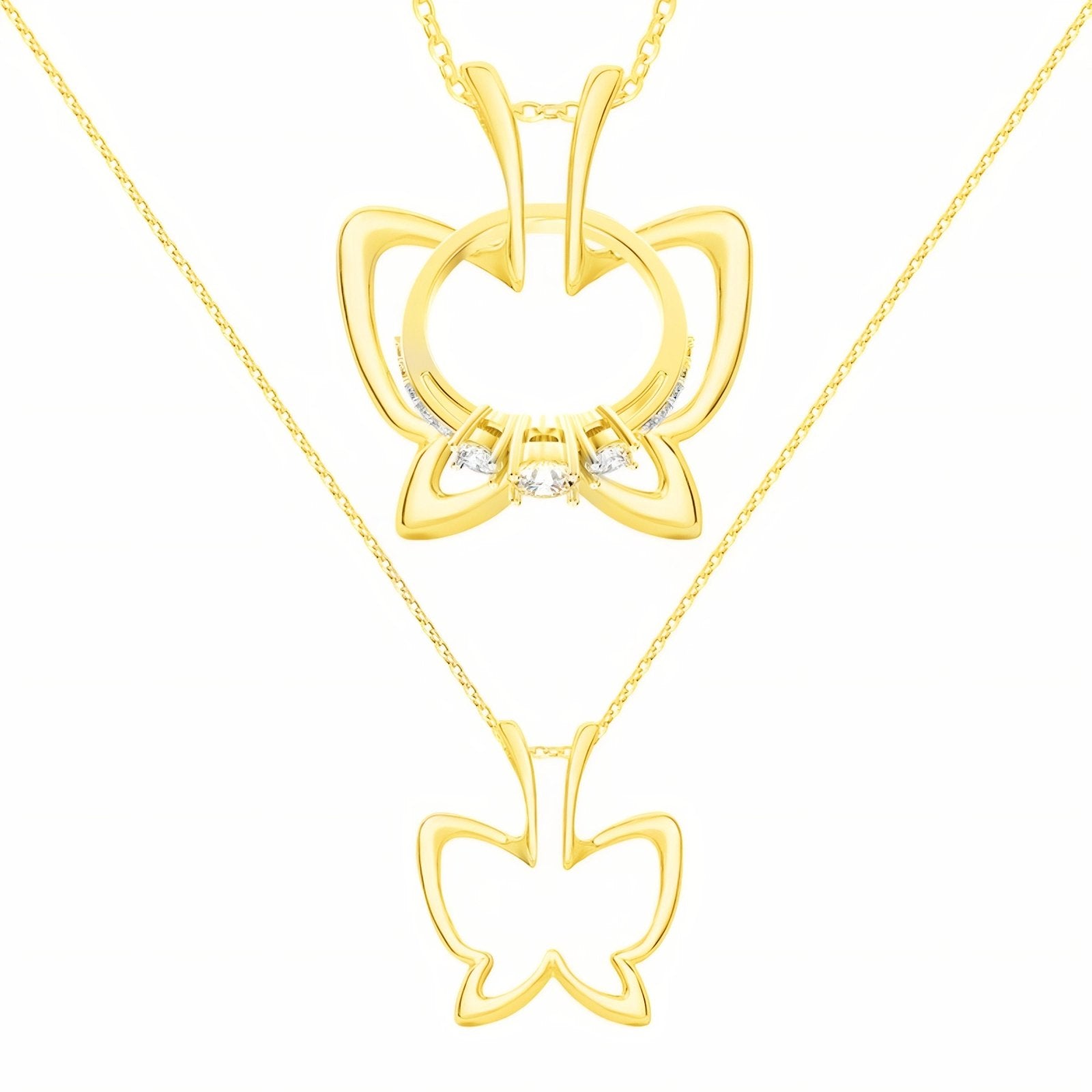 Collier porte bague pour femme, avec pendentif motif papillon, en acier inoxydable, style moderne