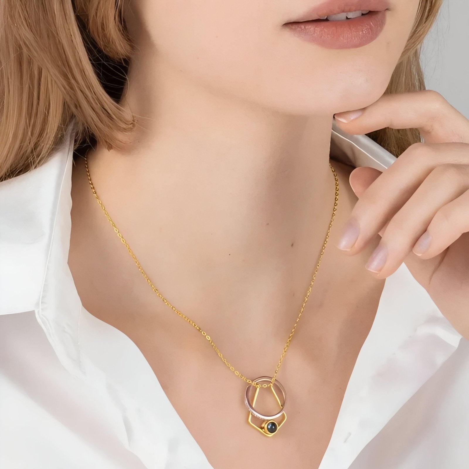 Collier porte bague pour femme, avec pendentif personnalisable avec photo projetée, en acier inoxydable