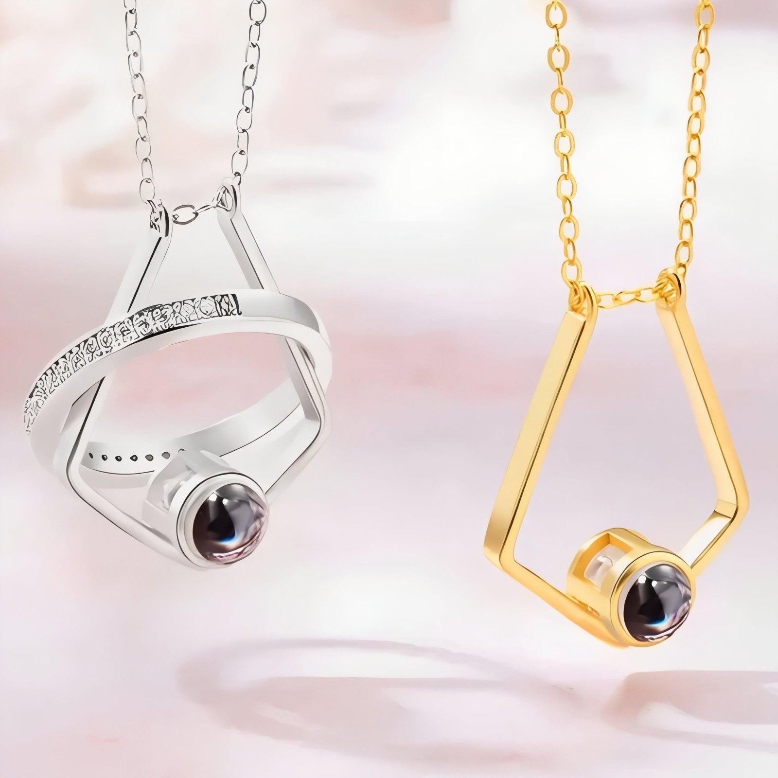 Collier porte bague pour femme, avec pendentif personnalisable avec photo projetée, en acier inoxydable