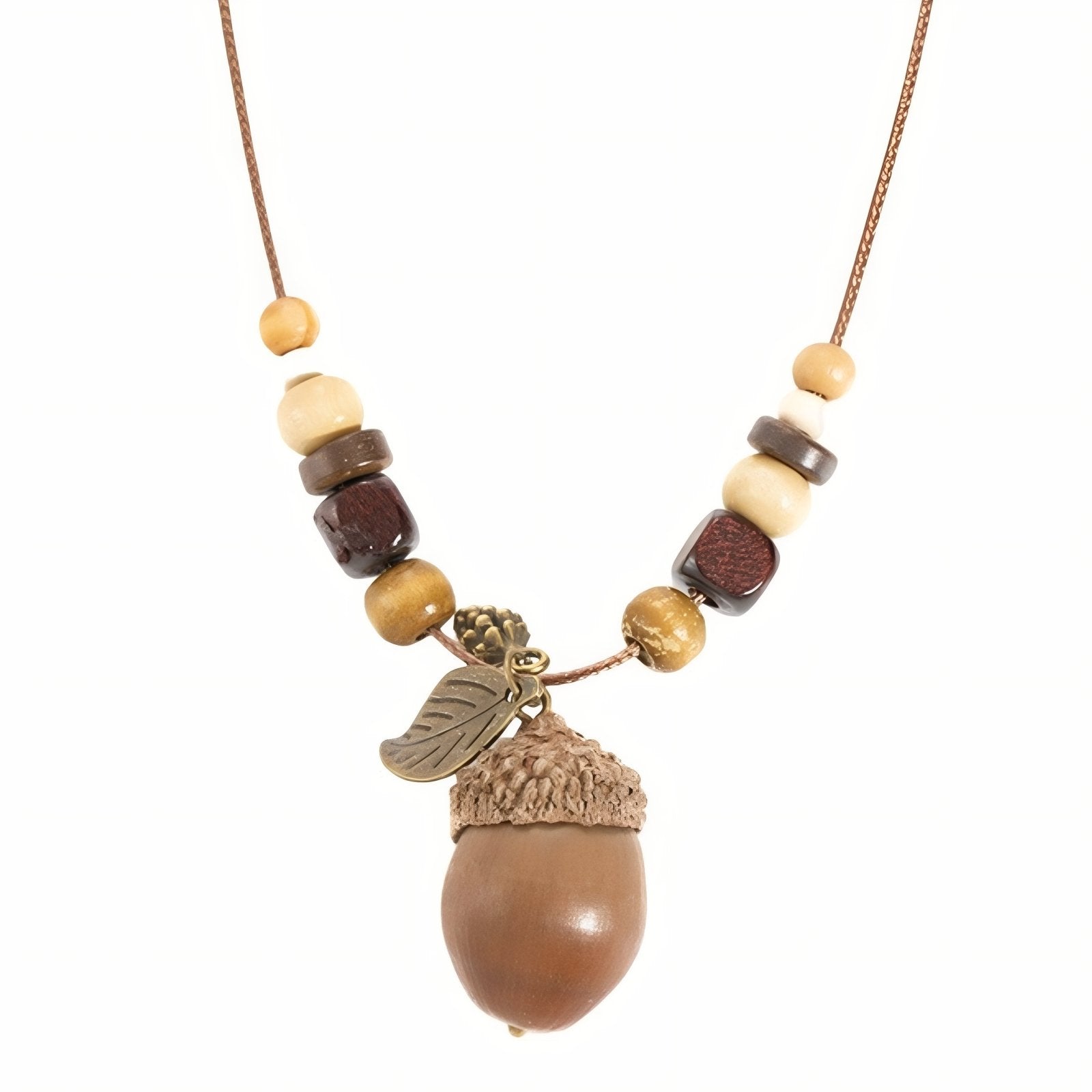 Collier pour femme en bois, avec pendentif gland naturel, style bohème