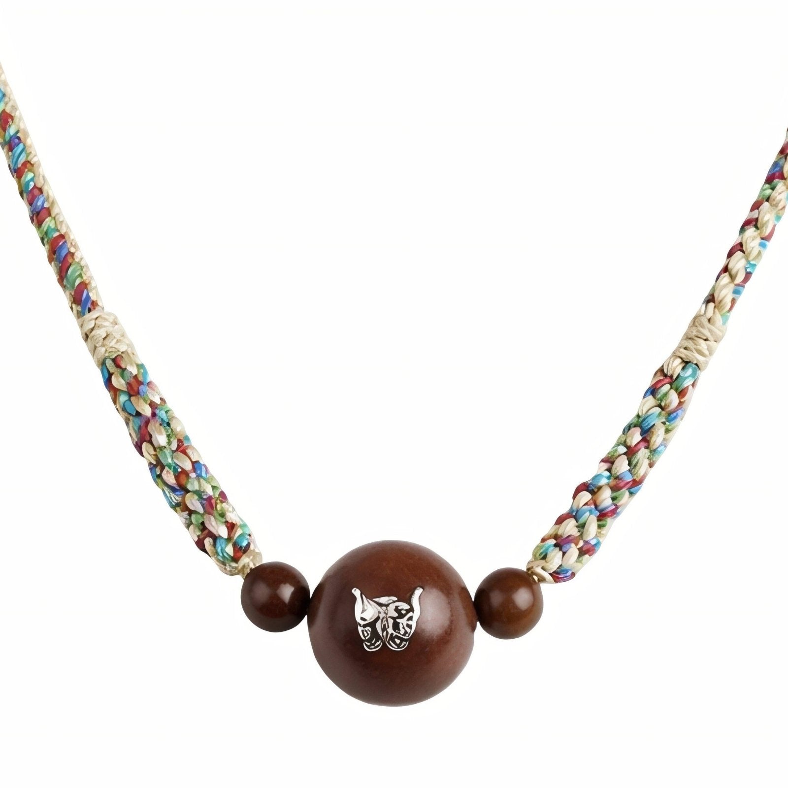 Collier pour femme en bois de jujubier, avec pendentif taoïste incrusté d'argent, cordon ajustable