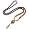 Collier pour femme en perles de bois, avec pendentif boule et pierre naturelle, style bohème