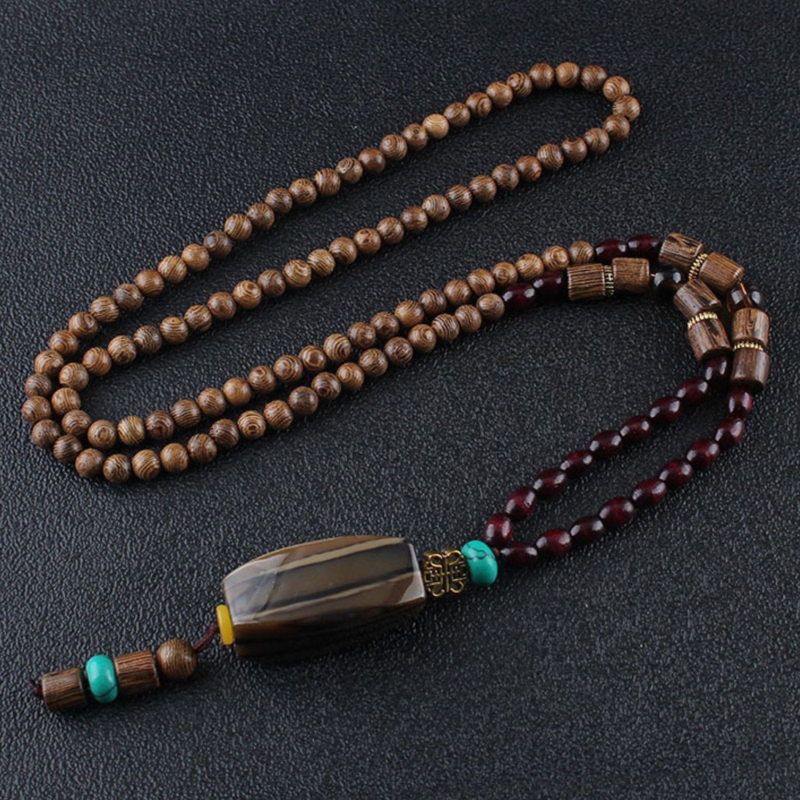 Collier pour femme en perles de bois, avec pendentif géométrique et alliage métallique, style artisanale