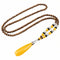 Collier pour femme en perles de bois, avec pendentif goutte d'eau jaune en résine orné d'alliage métallique, style artisanale