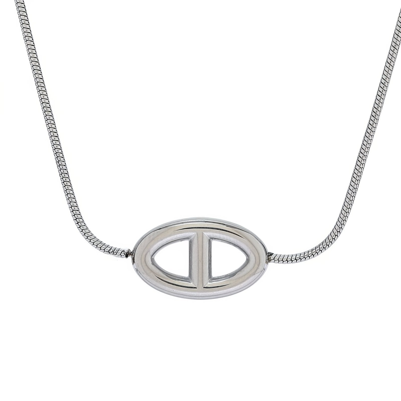 Collier pour femme maille serpent, pendentif ovale ajouré, en acier inoxydable