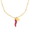 Collier pour femme symbolique, pendentif piment rouge et porte - bonheur trèfle, en acier inoxydable