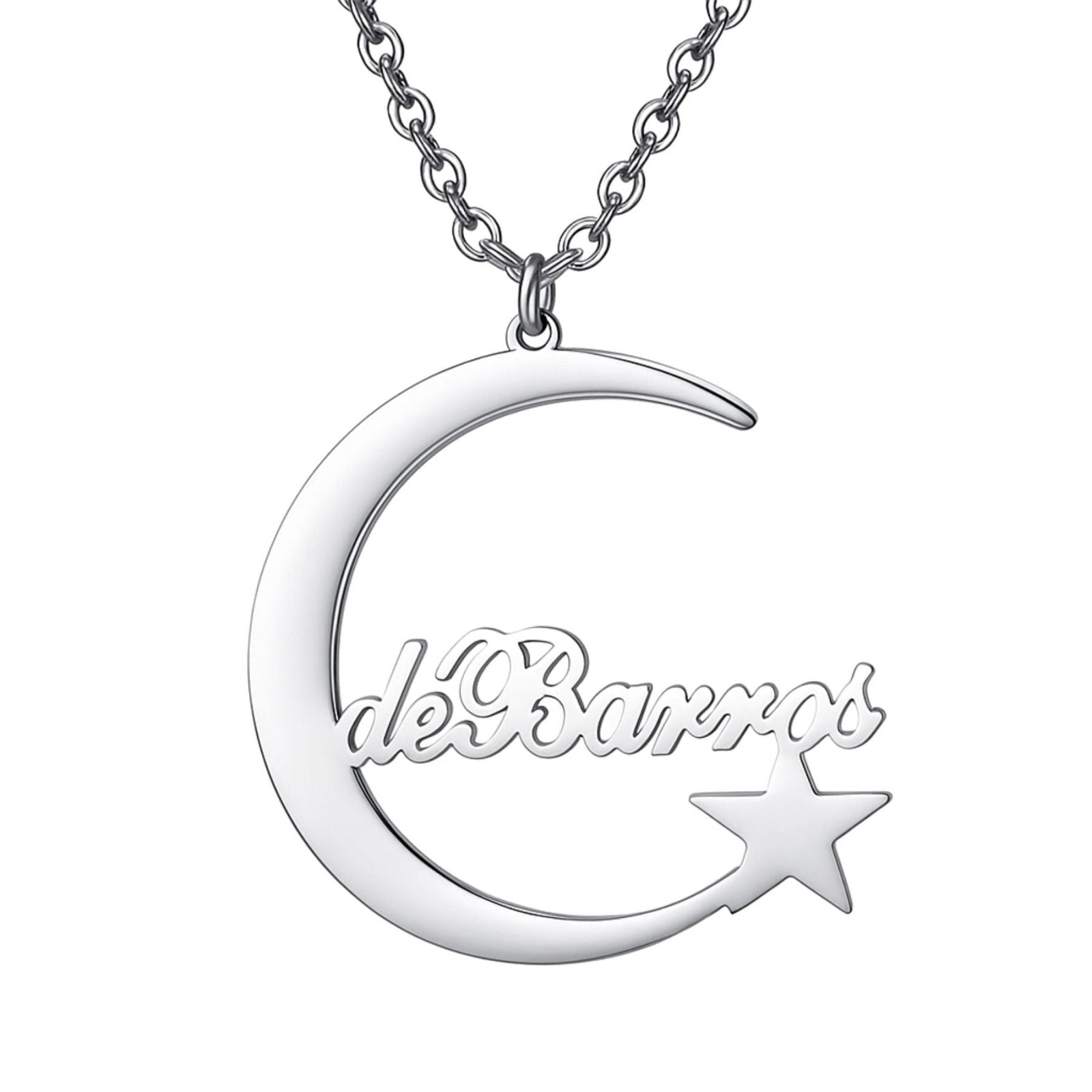 Collier prénom à graver, pendentif lune et étoile en acier inoxydable, modèle Dream