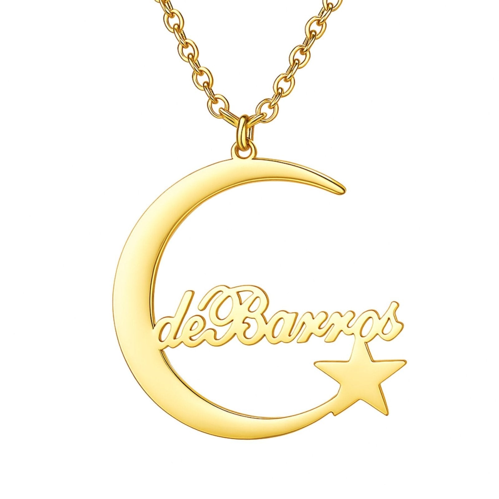 Collier prénom à graver, pendentif lune et étoile en acier inoxydable, modèle Dream
