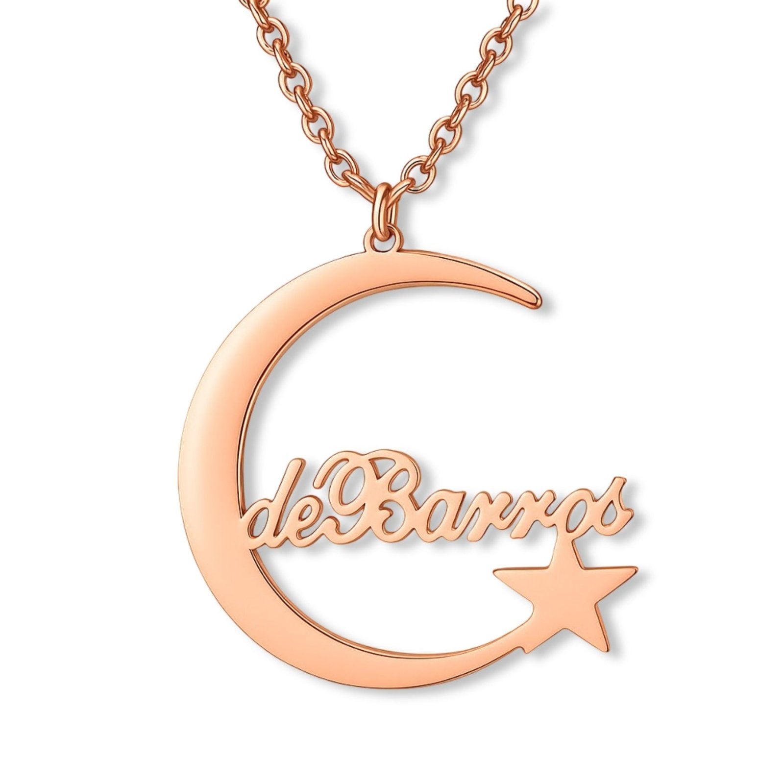 Collier prénom à graver, pendentif lune et étoile en acier inoxydable, modèle Dream