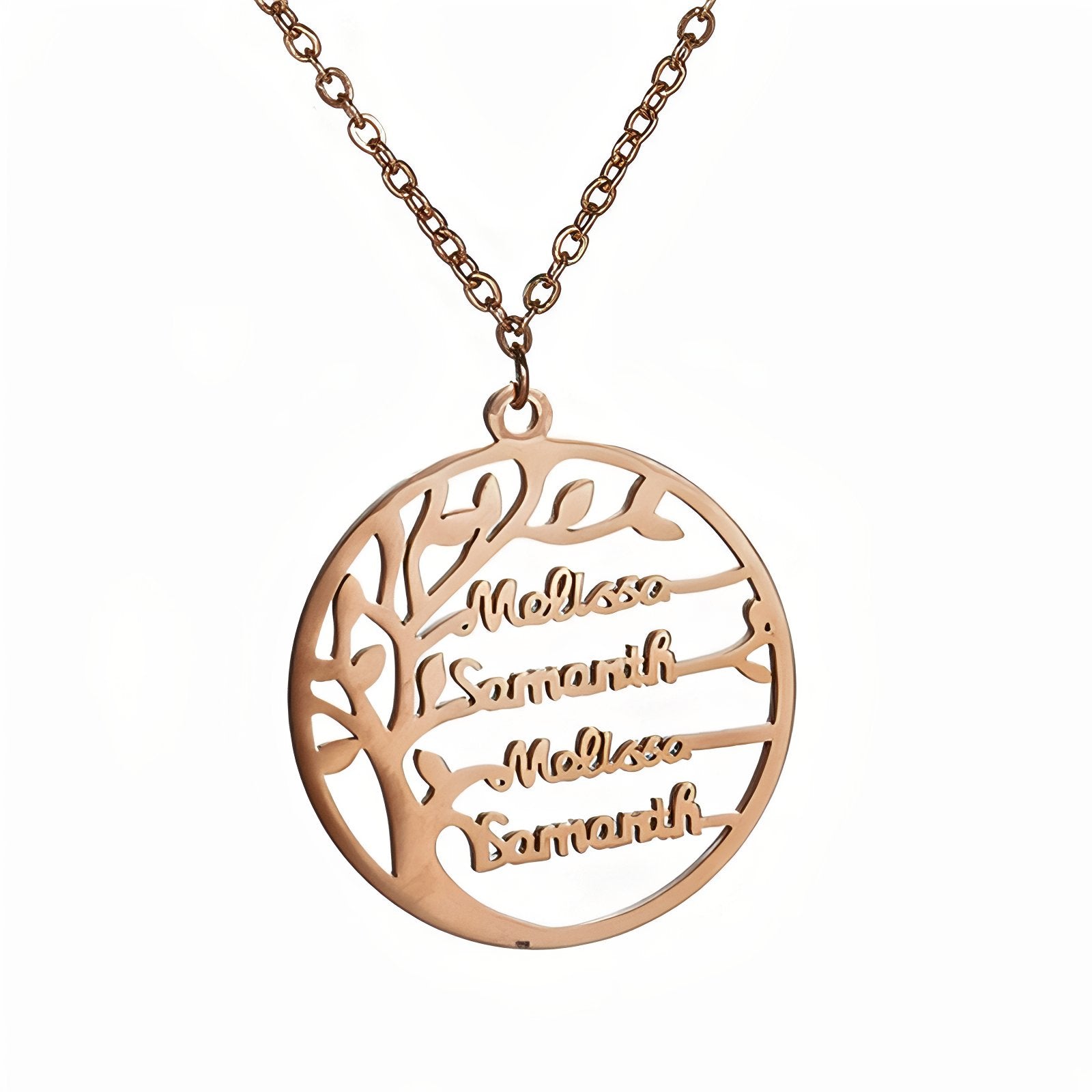 Collier prénom arbre de vie personnalisé, acier inoxydable, gravure jusqu’à 4 prénoms, modèle Life