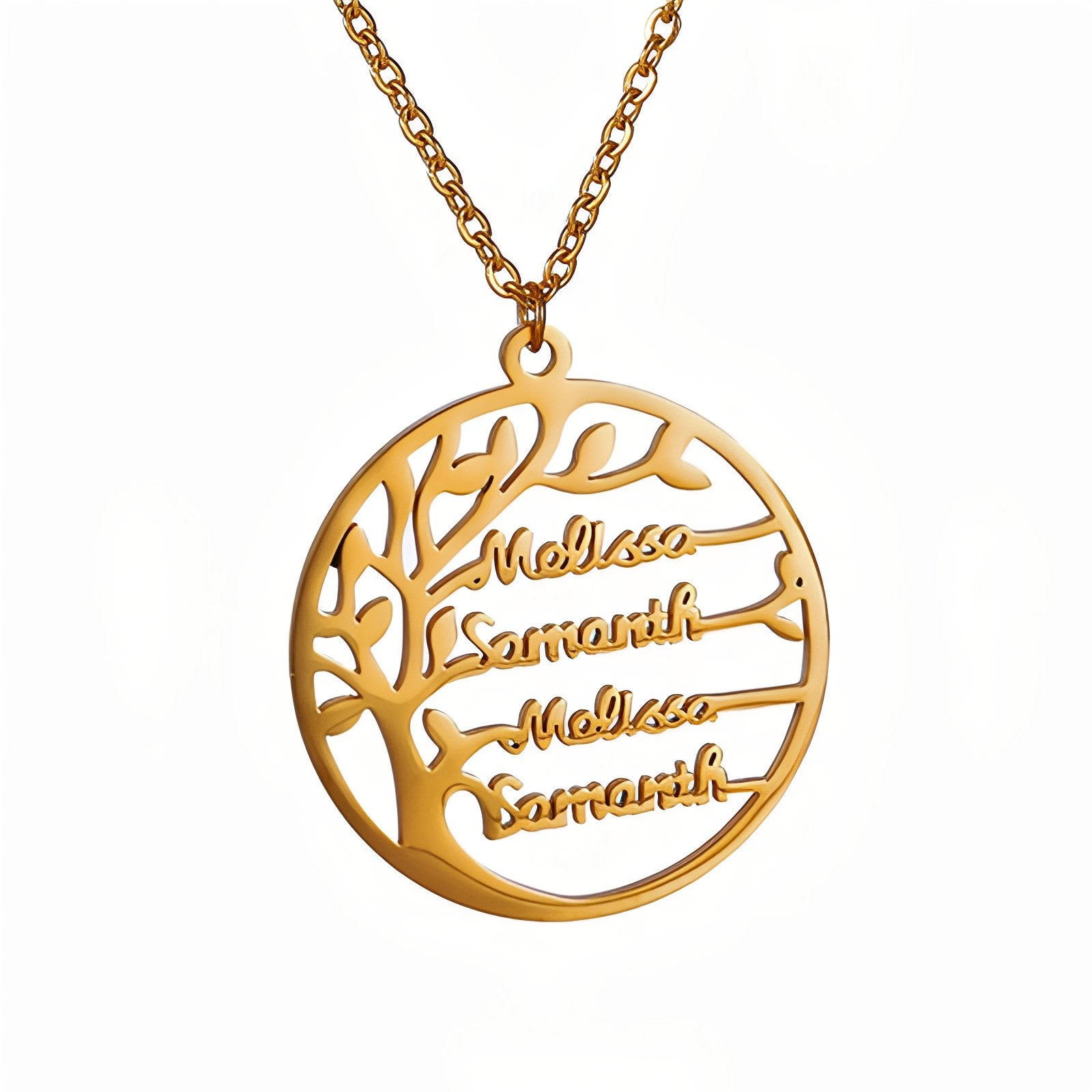 Collier prénom arbre de vie personnalisé, acier inoxydable, gravure jusqu’à 4 prénoms, modèle Life