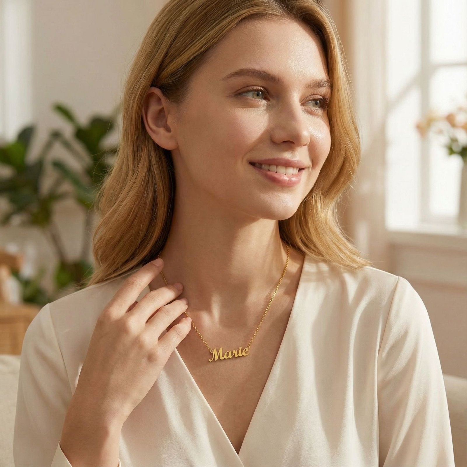 Collier prénom calligraphié, acier inoxydable 18K