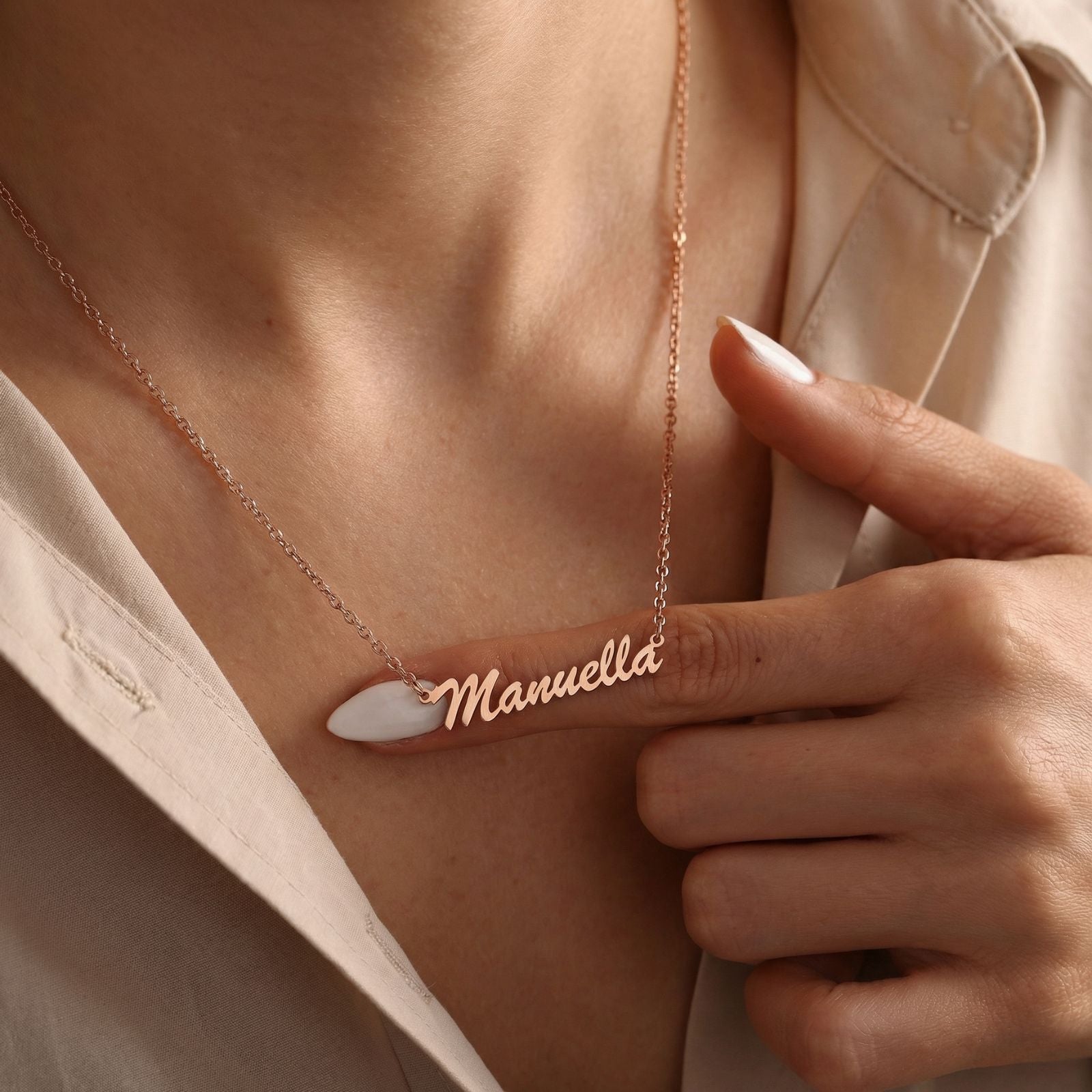 Collier prénom calligraphie fine, acier inoxydable, pour femme