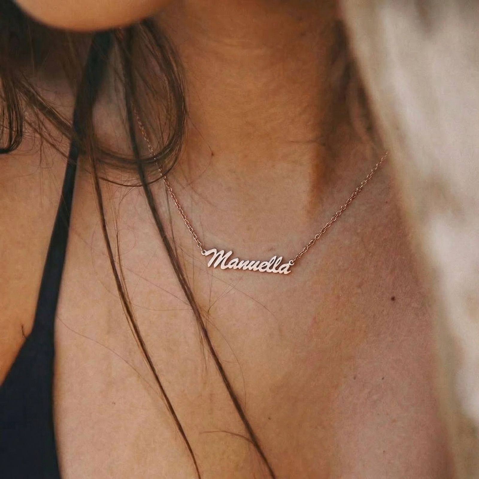 Collier prénom calligraphie fine, acier inoxydable, pour femme