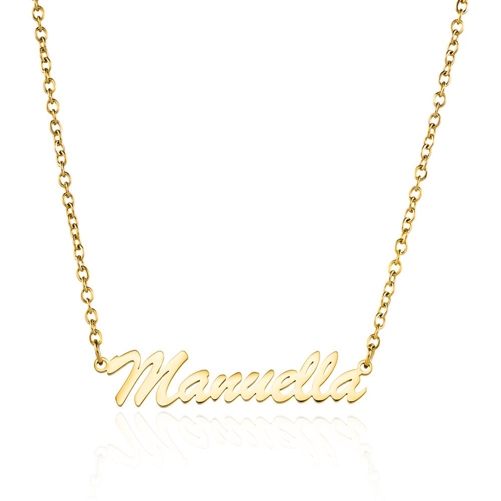 Collier prénom calligraphie fine, acier inoxydable, pour femme, modèle Manuella