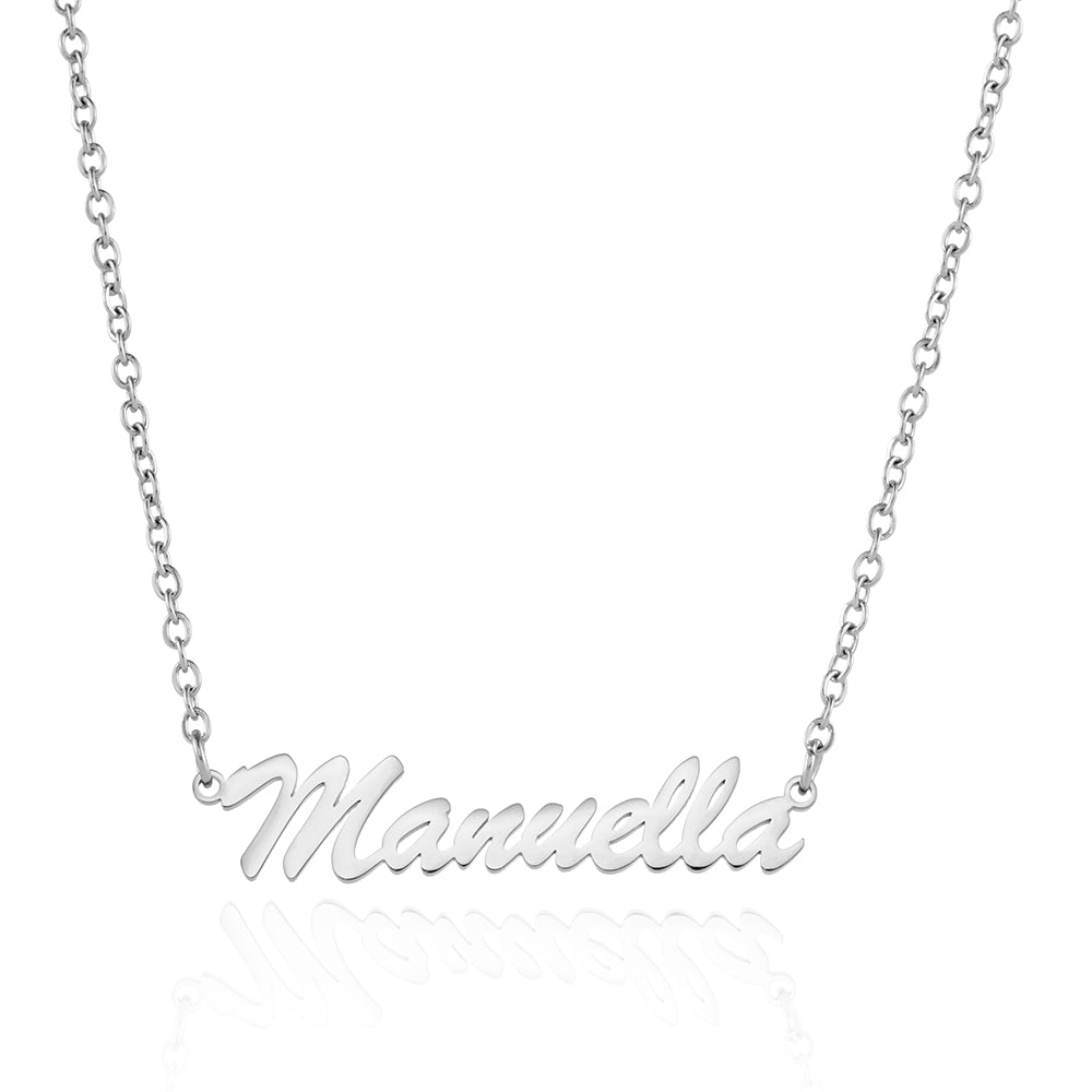 Collier prénom calligraphie fine, acier inoxydable, pour femme, modèle Manuella