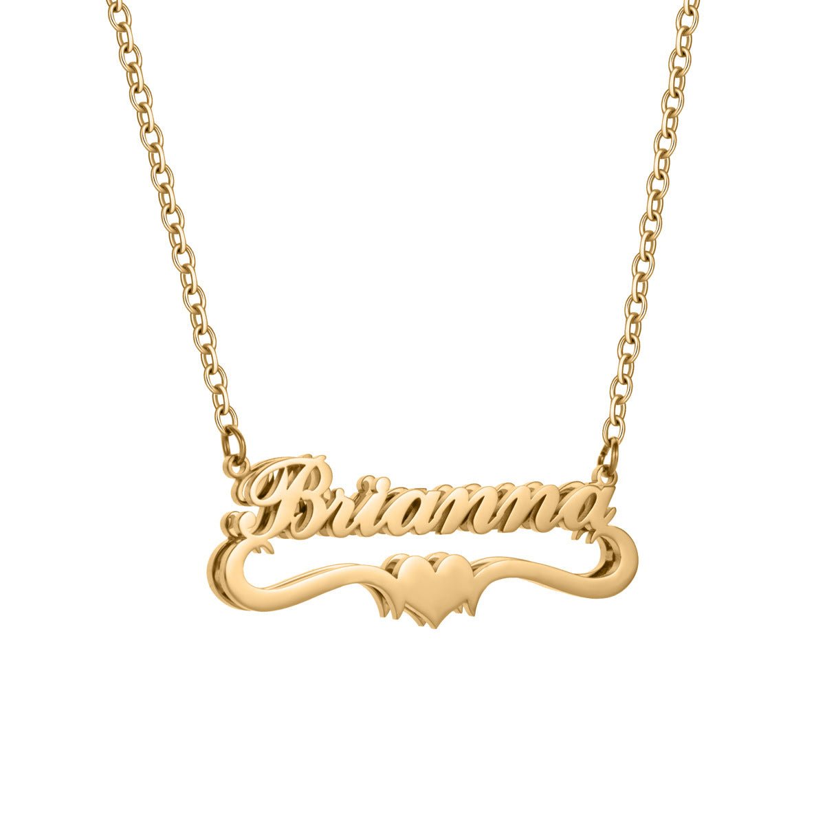 Collier prénom chic avec ornement double vague et cœur, doré ou argenté, modèle Valentina