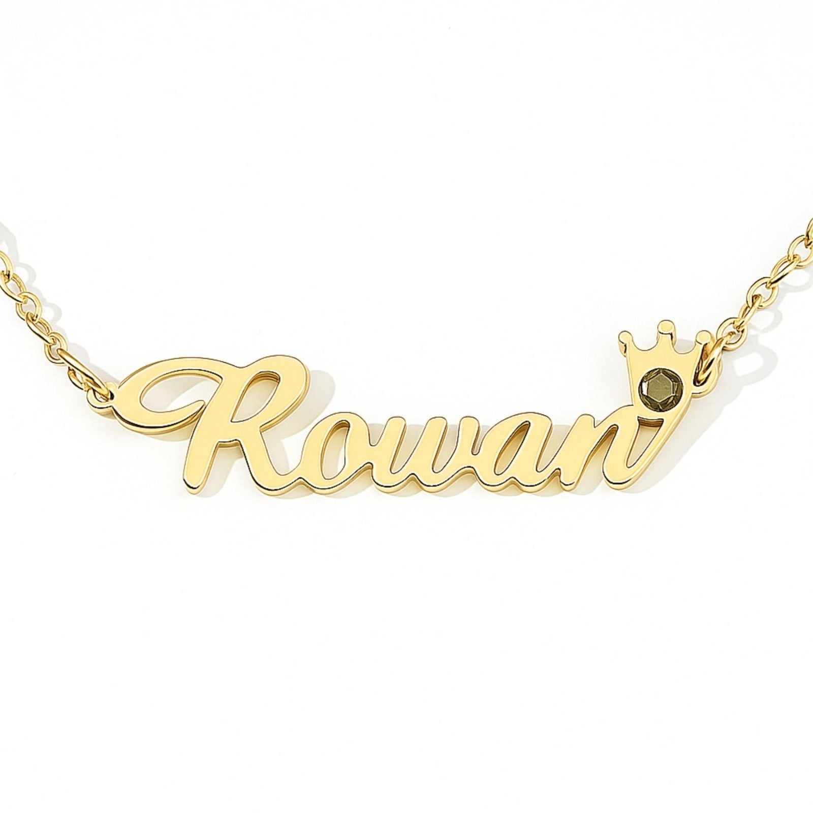 Collier prénom personnalisé avec couronne et pierre de naissance, acier inoxydable, modèle Tiffany